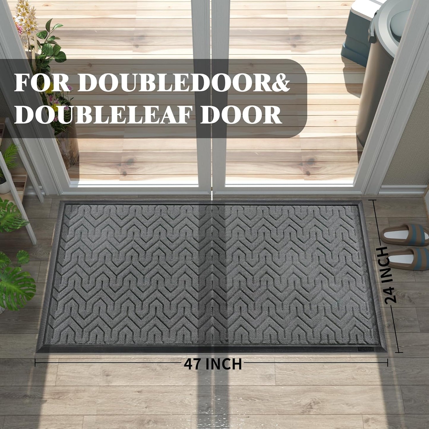 Yimobra Large Door Mat Outside Entrance 47x24, Waterproof Heavy Duty Outdoor Mats for Front Door, Non Slip Rubber Entry Mat for Garage Patio, Easy Clean, Grey