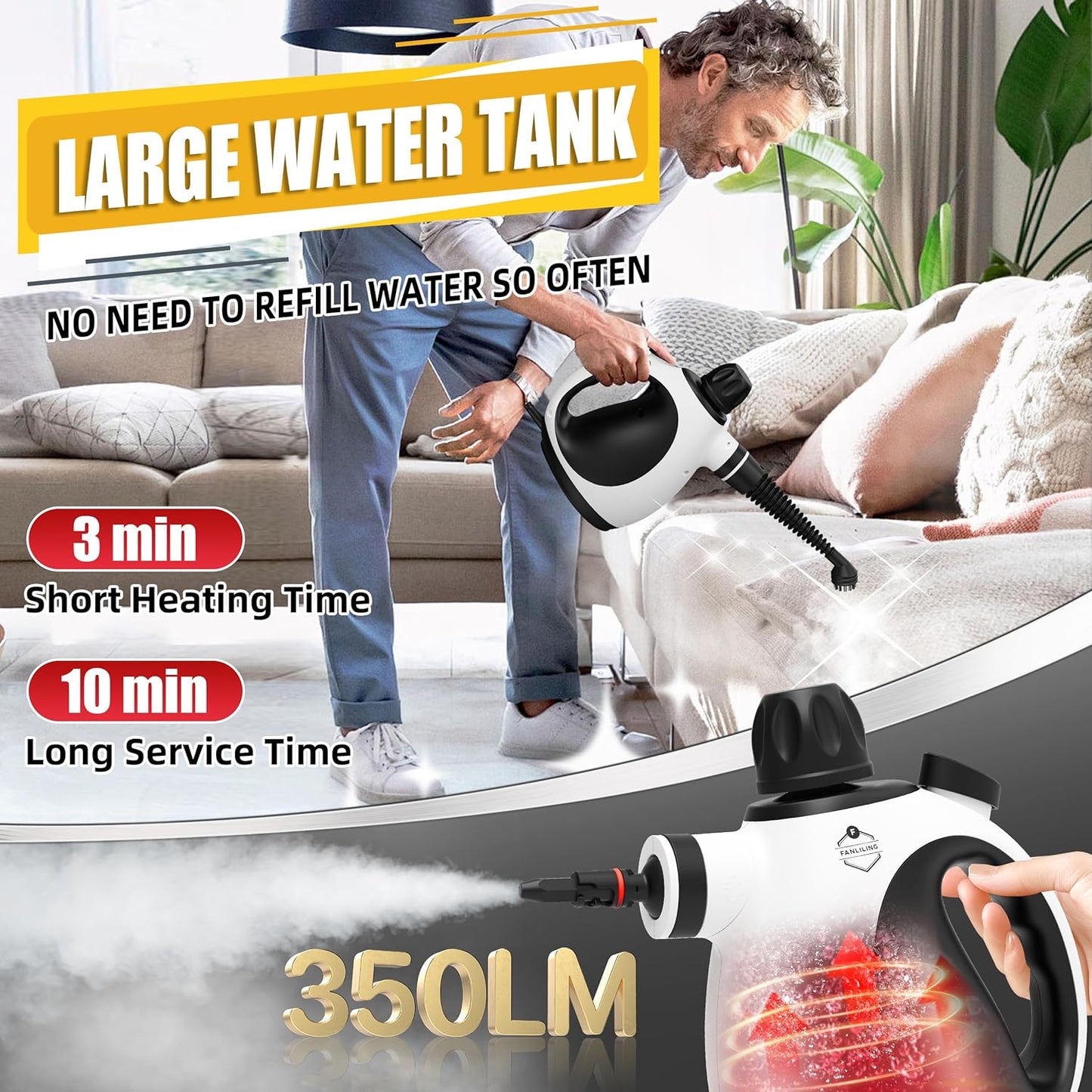 Pressurized Multi-Surface Handheld Steam Cleaner for Home with 12 pcs Accessories, Chemical-Free Multi-Purpose Steamer for Cleaning Car, Furniture, Floor, Tile Grout and Home Use