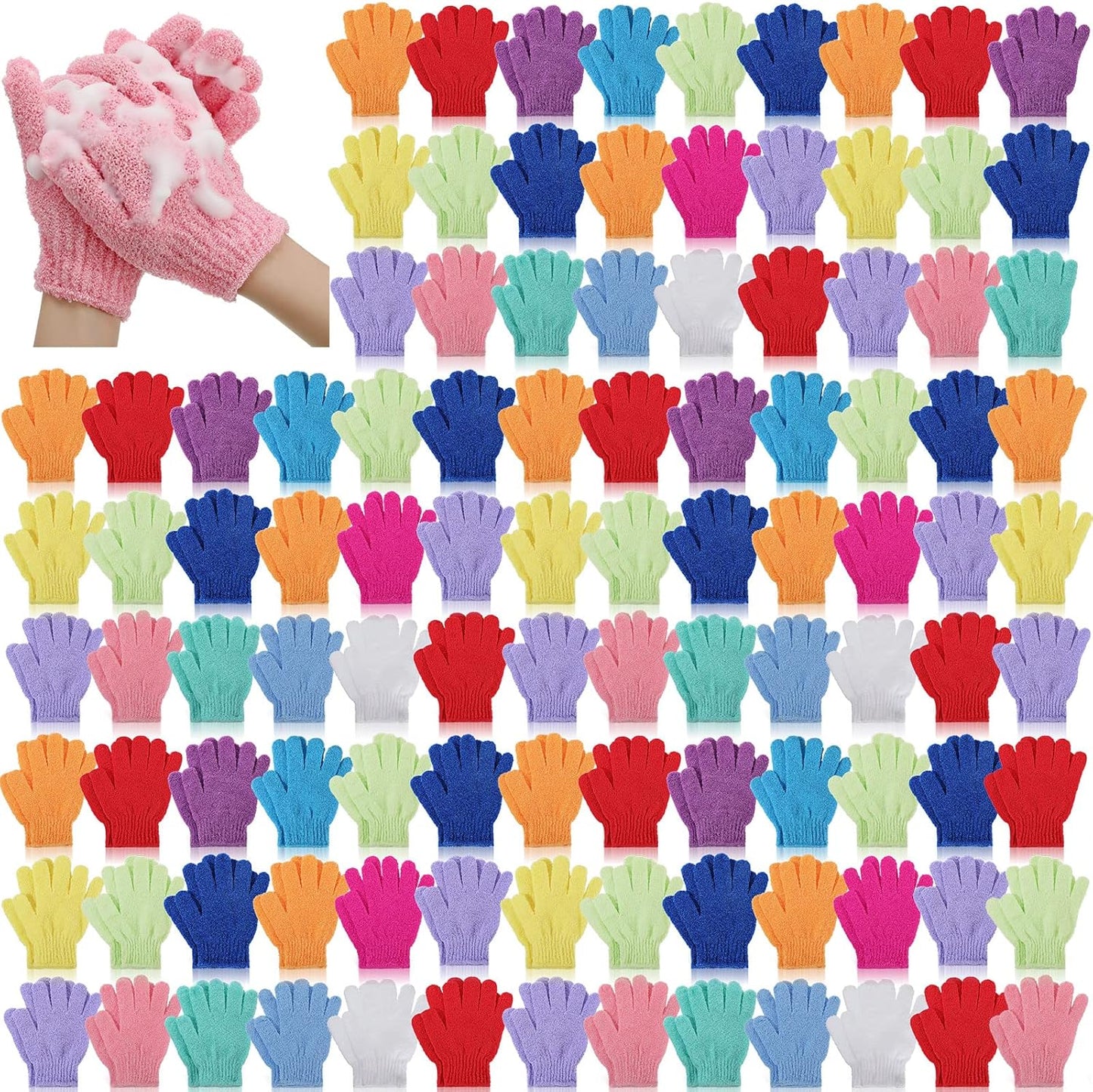 150 Pcs Exfoliating Gloves Bulk for Body Double Sided Exfoliating Shower Gloves for Women Nylon Colorful Bath Gloves Exfoliating Body Scrubber Mitt for Beauty Spa Massage Shower Body Scrubber
