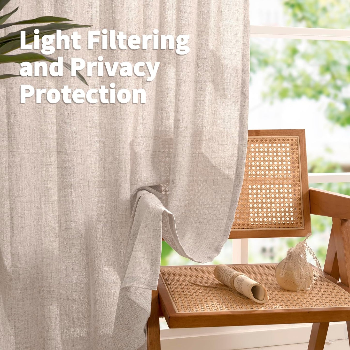 YoungsTex Short Natural Linen Curtains 45 Inch Length 2 Panels Pinch Pleated Light Filtering Textured Window Drapes for Bedroom Kitchen Cafe Privacy Back Tab, 40 X 45 Inch