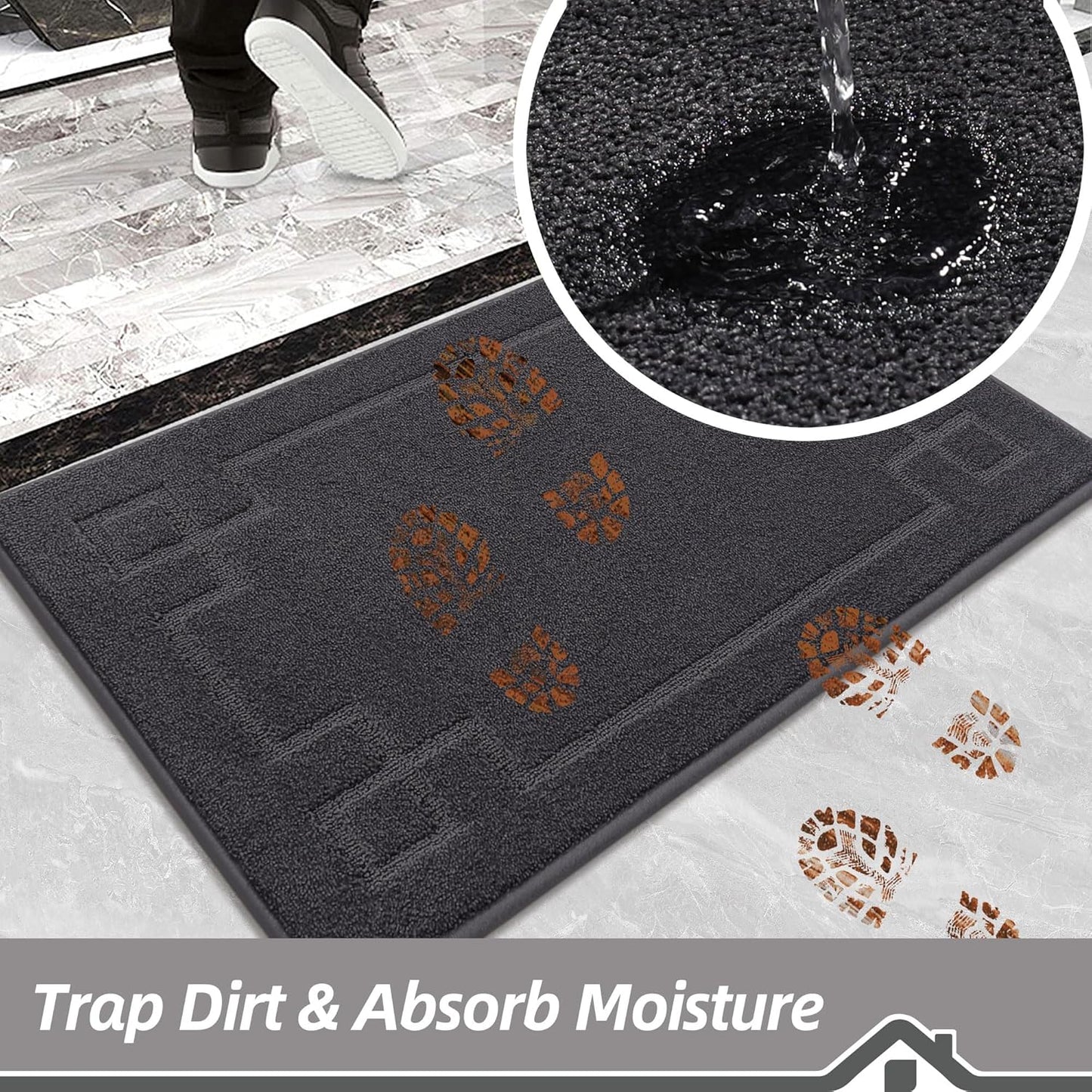 BEQHAUSE Door Mat 24" x 60", Non-Slip Door Mats Indoor Entryway Rugs Washable Low-Profile Absorbent and Stain Resist Floor Mats, Dog Door Mat for Front Back Door, Muddy Wet Shoes & Paws, Dark Grey