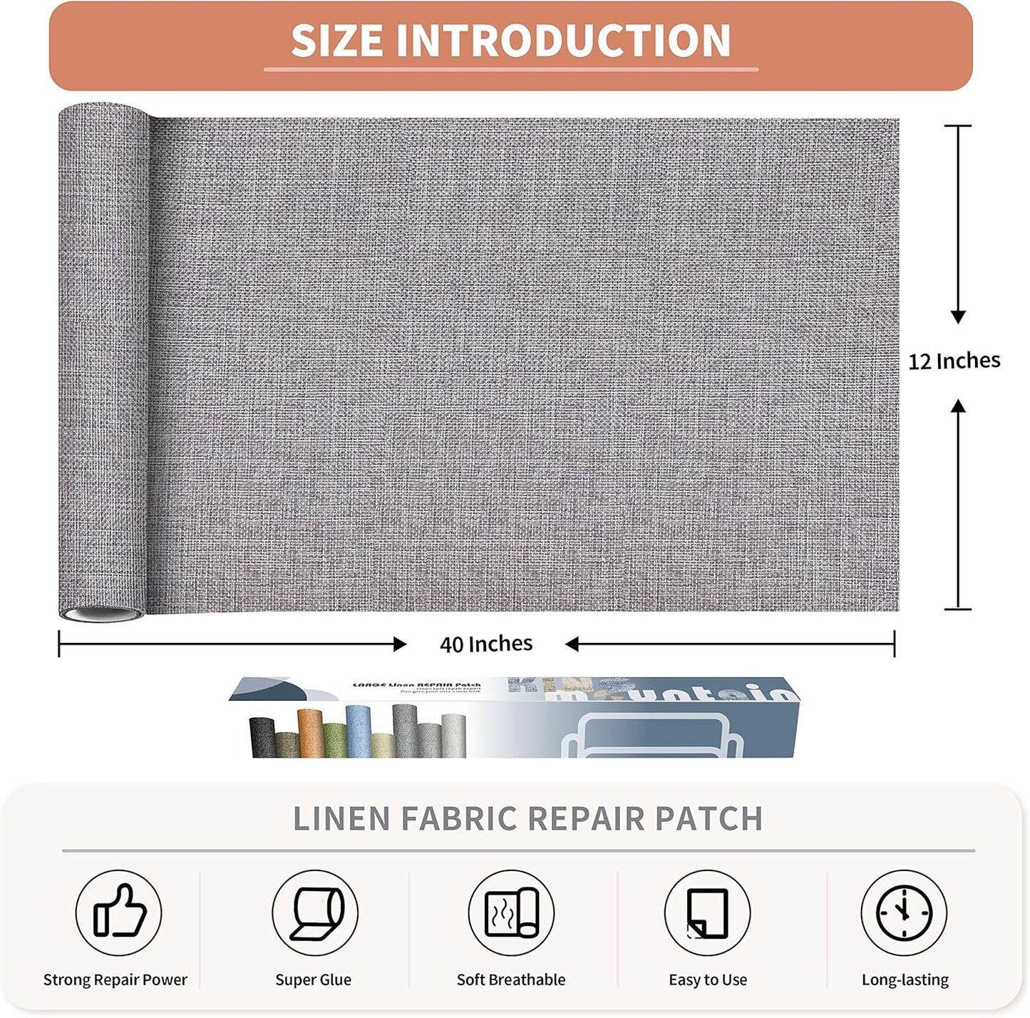 Coarse Linen Repair Patches, Self-Adhesive Linen Fabric Patches, 12X40 inch Extra Size, Multi Color, Can be Used for Linen Sofa Repair and Linen Clothes Repair(12" x 40",Light Grey)