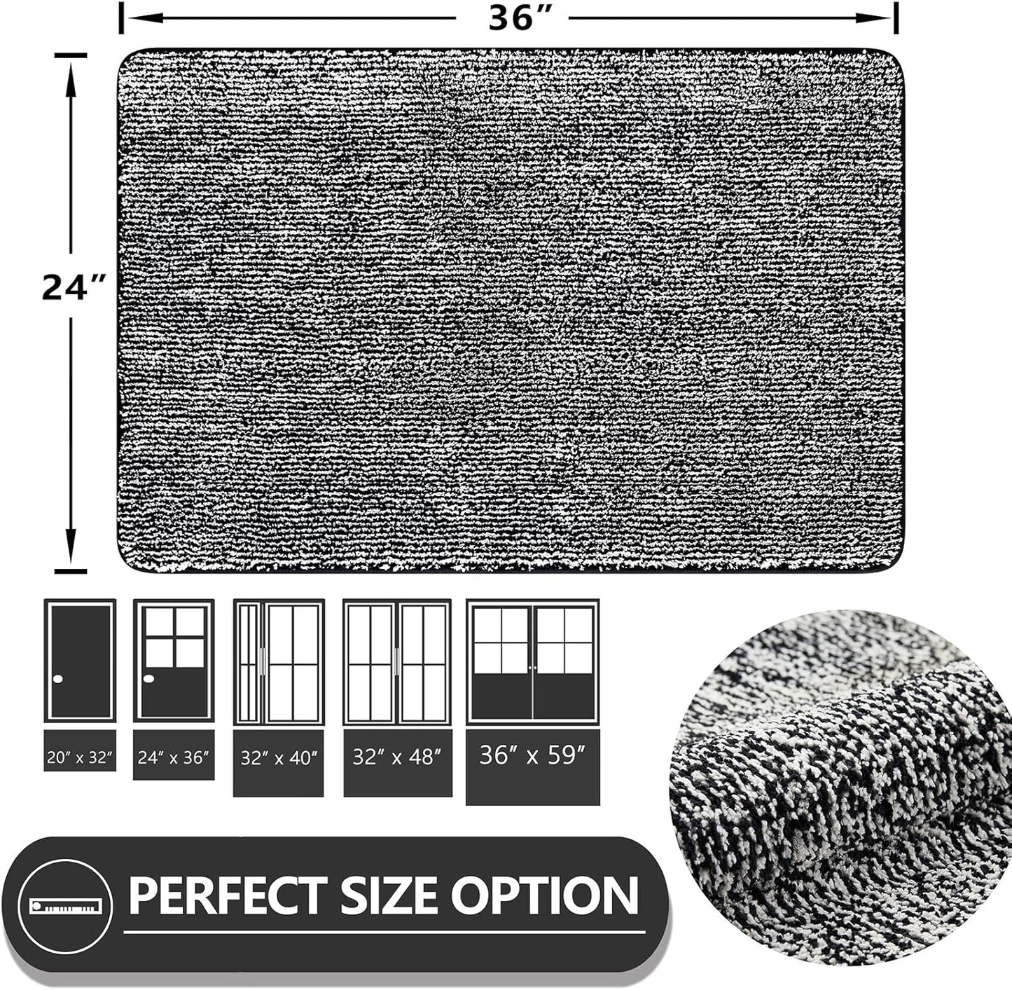 REFETONE Indoor Doormat, Front Door Mat 24"x36" Absorbent Rubber Backing Non Slip Back Door Mats, Washable Low-Profile Inside Floor Mat Door Rugs for Entryway, Resist Dirt Mud Mat for Dogs, Black