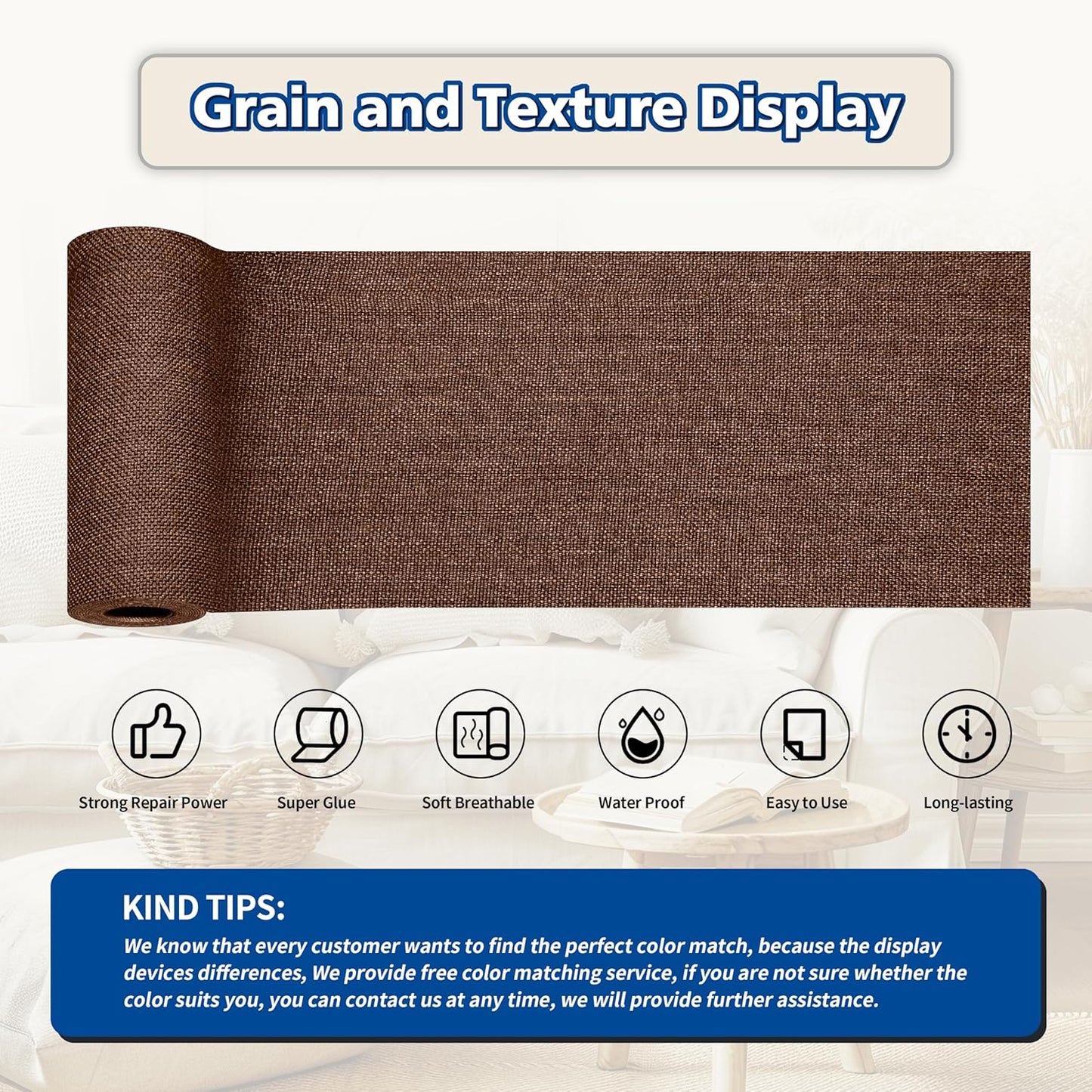 KING MOUNTAIN Linen Repair Patches, Self-Adhesive Linen Fabric Patches, 4 X 63 inch Extra Size, Multi Color, Can be Used for Linen Sofa Repair and Linen Clothes Repair (Medium Brown)