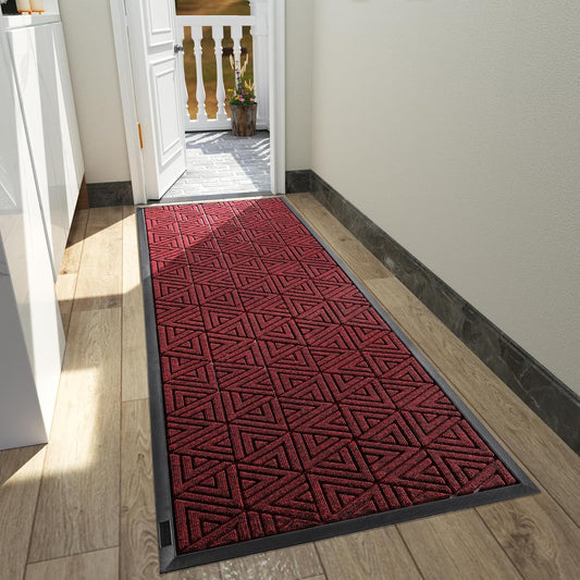 Yimobra Front Door Mat Outside Entrance 72 x 24, Waterproof and Washable Outdoor Mat, Non Slip Rubber Backing, Heavy Duty Welcome Matt for Home Entry Floor Porch Garage Office, Low Profile, Black Red