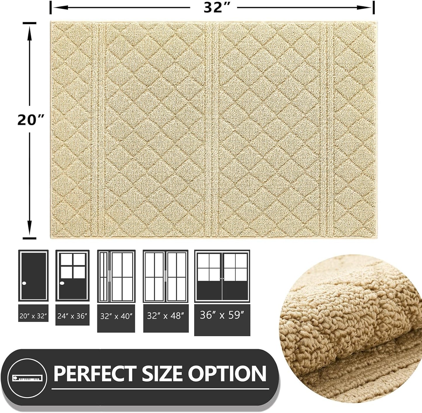 REFETONE Indoor Doormat, Front Back Door Mat 20"x32" Absorbent Rubber Backing Non Slip Door Mats, Low-Profile Resist Dirt Entrance Rugs, Machine Washable Door Rug Inside Floor Mat for Entryway, Golden