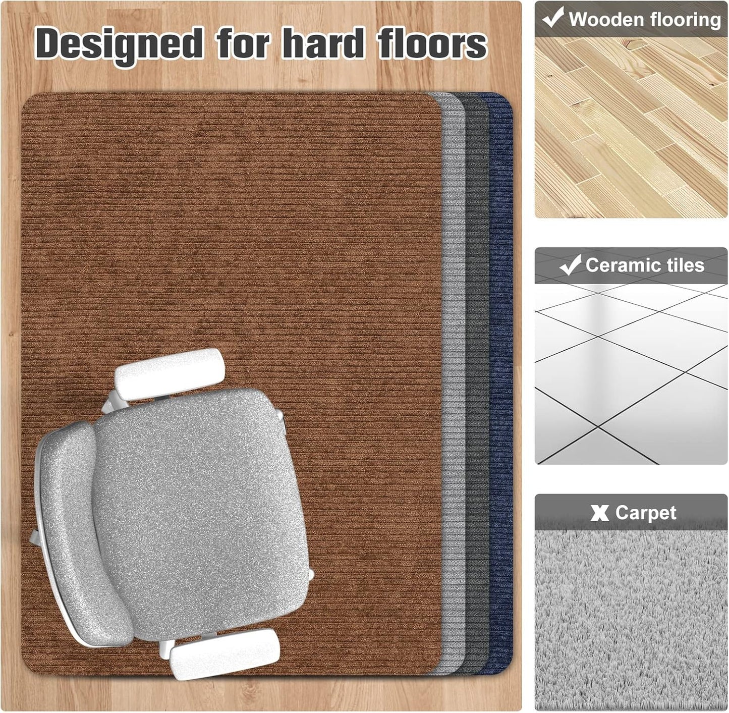 Placoot Desk Chair Mat for Hardwood Floor Corduroy Surface 1/6" Thick 55"x35" Office Chair Mat for Rolling Chairs-100% Large Anti-Slip Backing Under Desk Low-Pile Office Rug Floor Mat for Office/Home