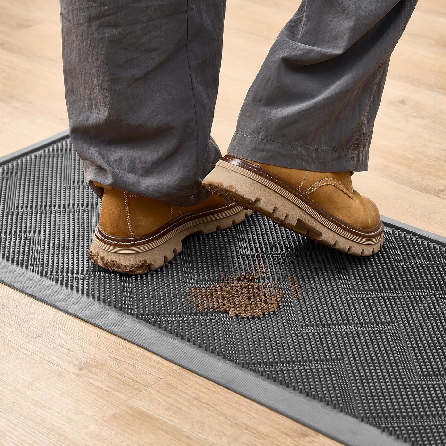 HAMARA Front Door Mat for Outside Entrance 35.5"x17" – Anti-Slip Dirt-Trapping Waterproof Rubber Indoor & Outdoor Mat with Textured Surface for Entryway - Heavy Duty All Weather Doormat – Grey