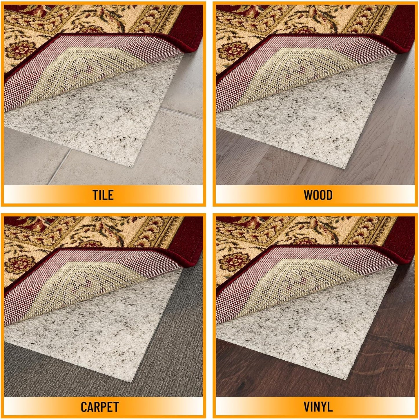 Ottomanson 2'7" x 7' Non-Slip Rug Pad Gripper 1/12 Inch Ultra Thin Dual Surface Felt + Rubber Gripper - Safe for All Floors, Cream