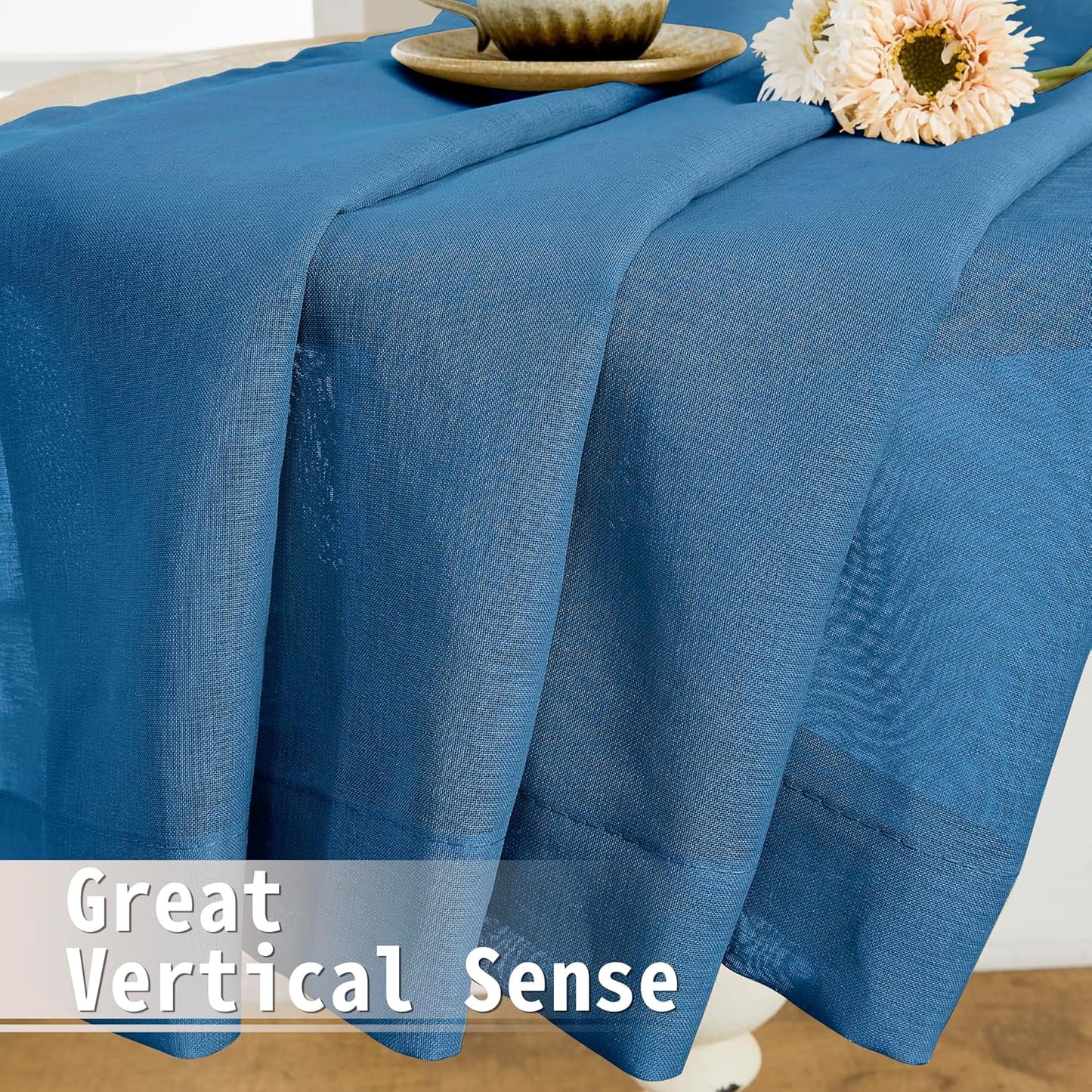 Tollpiz Sheer Curtains Closet Linen Textured Curtain Sheers Doorway Light Filtering Voile Patio Glass Door Rod Pocket Curtains French Door, 54 x 80 inches Long, Classic Blue, Set of 1 Panel