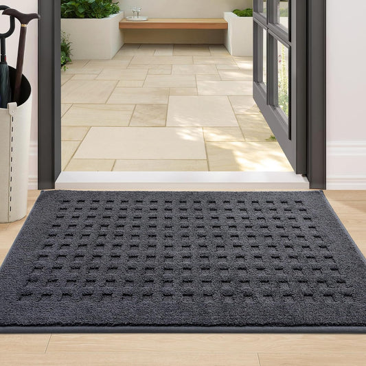 BEQHAUSE Waffle Door Mats Indoor 24"x36", Dog Mat for Muddy Paws Absorbent and Dirt Resist Floor Mats Non-Slip Washable Rugs for Entryway, Welcome Mat for Front Back Door, Muddy Wet Shoes, Dark Grey