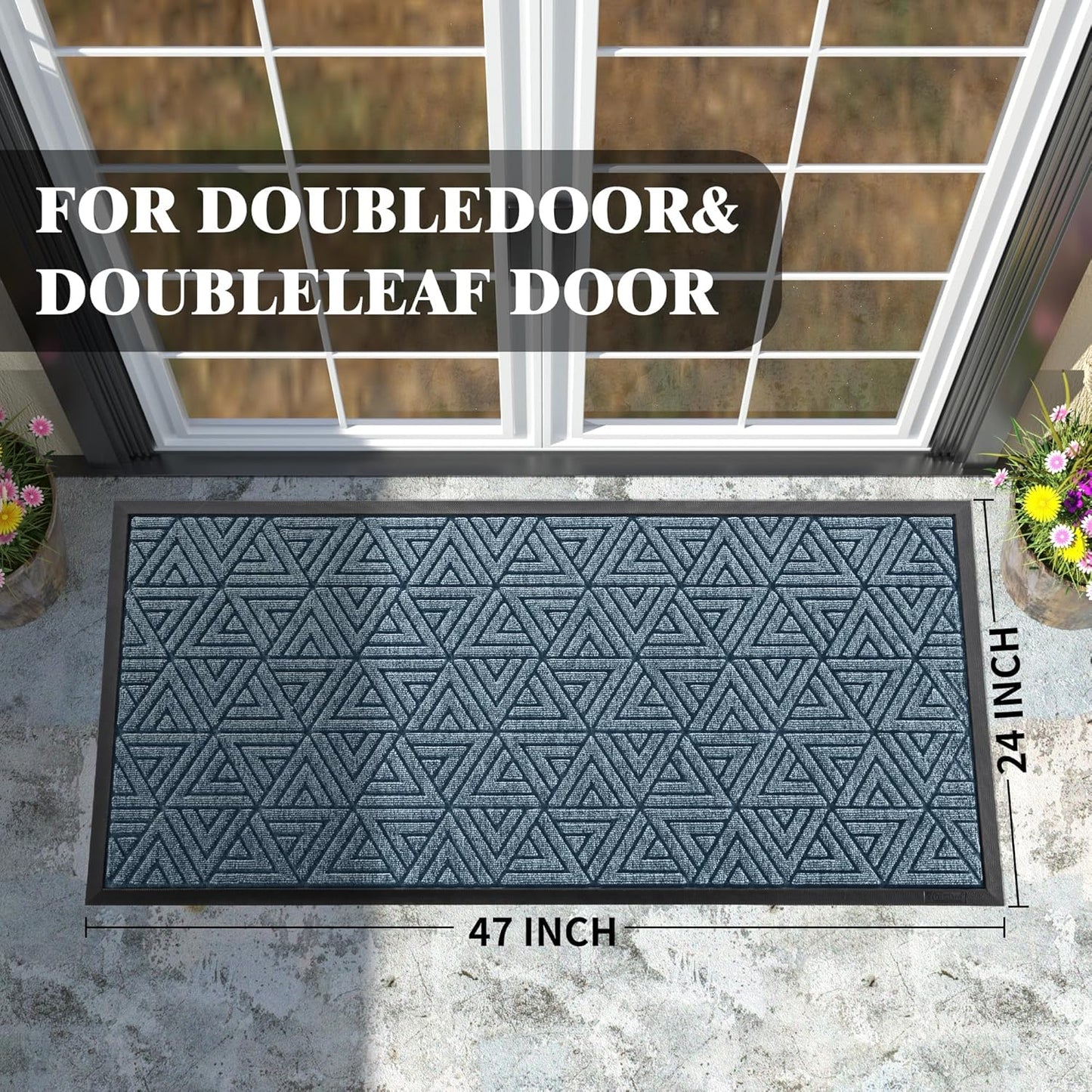 Yimobra Large Door Mat 47x24, All-Weather Waterproof Non-Slip Welcome Matt Outdoor, Heavy Duty Non Slip Doormat for Entryway for Patio and Garage Indoor, Easy Clean, Mix Blue