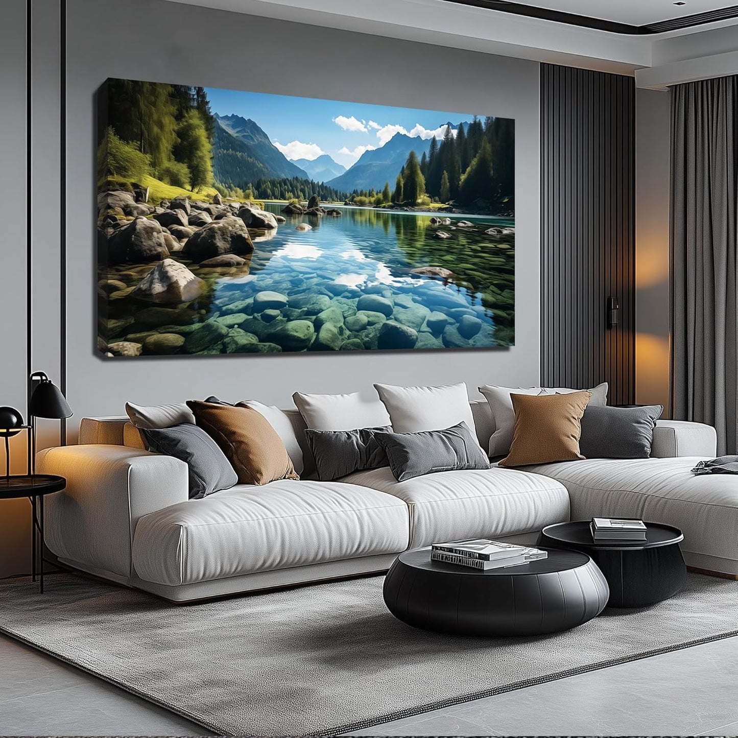 GUGIKA Landscape Wall Art for Living Room, Mountain and Lake Wall-Decor for Bedroom, Natural Scenery Canvas Prints Pictures for Hallway Office, Size 59 x 29 Inches