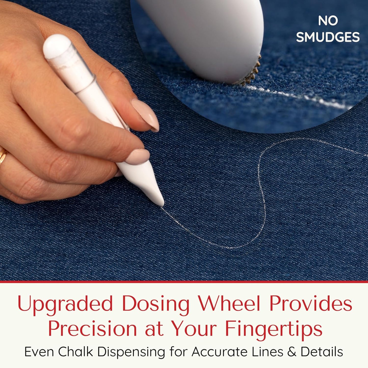 Fabric Markers for Sewing – Ergonomic Tailors Chalk Pen with Improved Dosing Wheel for Sharp Lines - Washable Sewing Chalk Marking Pens that are Compatible with Most Fabrics - White and White 2 Pack