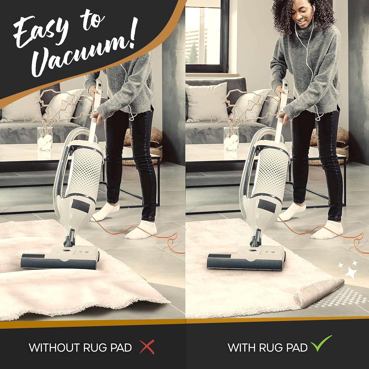 Nevlers 2 x 10 Ft Non Slip Rug Pad | Open Weave PVC Anti Skid Rug Gripper for Hardwood Floors & Other Surfaces | Non-Slip Pads for Under Rugs | Under Carpet Non Slip Pad | Customizable Carpet Gripper