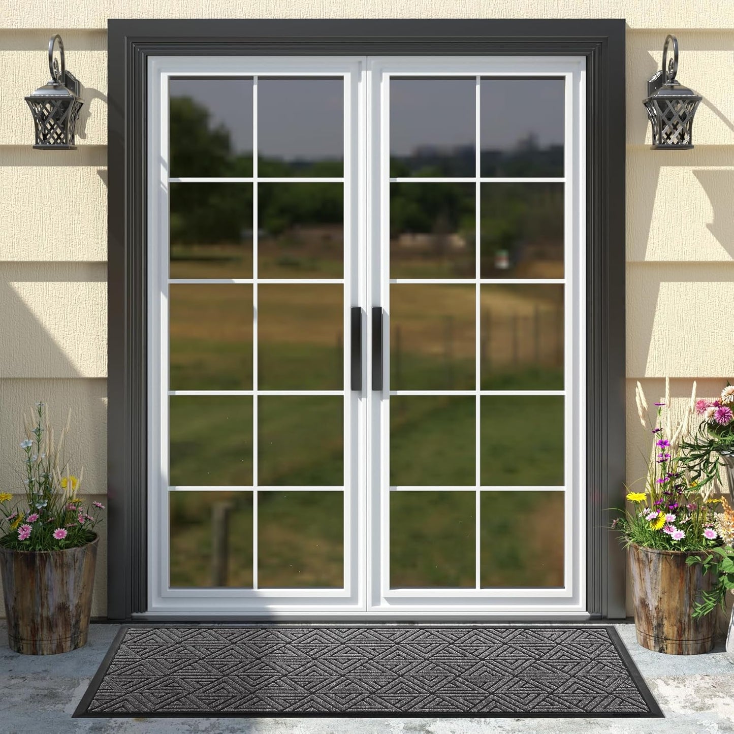 Yimobra Large Door Mat 47x24, All-Weather Waterproof Non-Slip Welcome Matt Outdoor, Heavy Duty Non Slip Doormat for Entryway for Patio and Garage Indoor, Easy Clean, Mix Grey