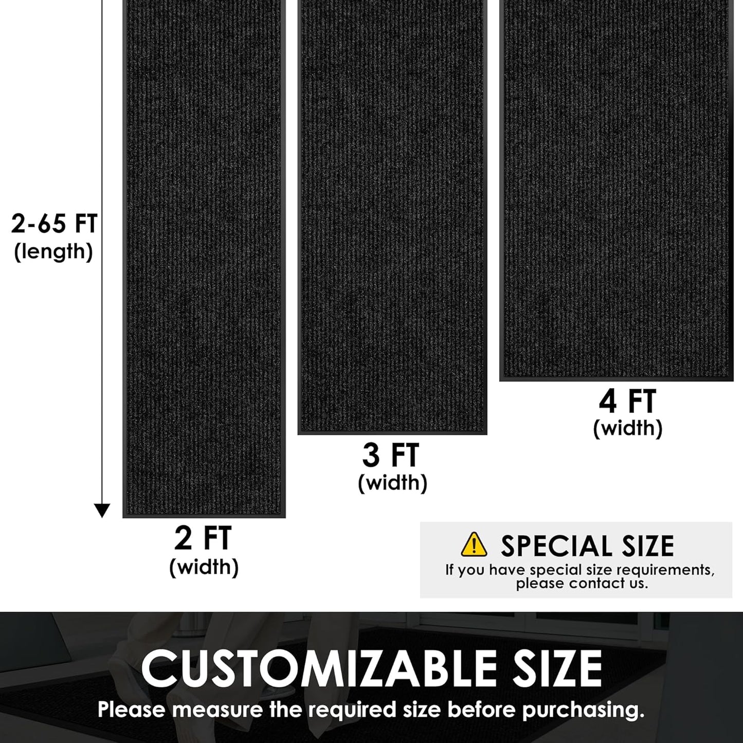 4′ x 33′ Front Door Mat Indoor Outdoor Entrance, Commercial Floor Mat Heavy Duty Dirt Trapper Entryway Doormat, Custom Size Non Slip Rubber Backing Welcome mat, Door Mat for High Traffic Area