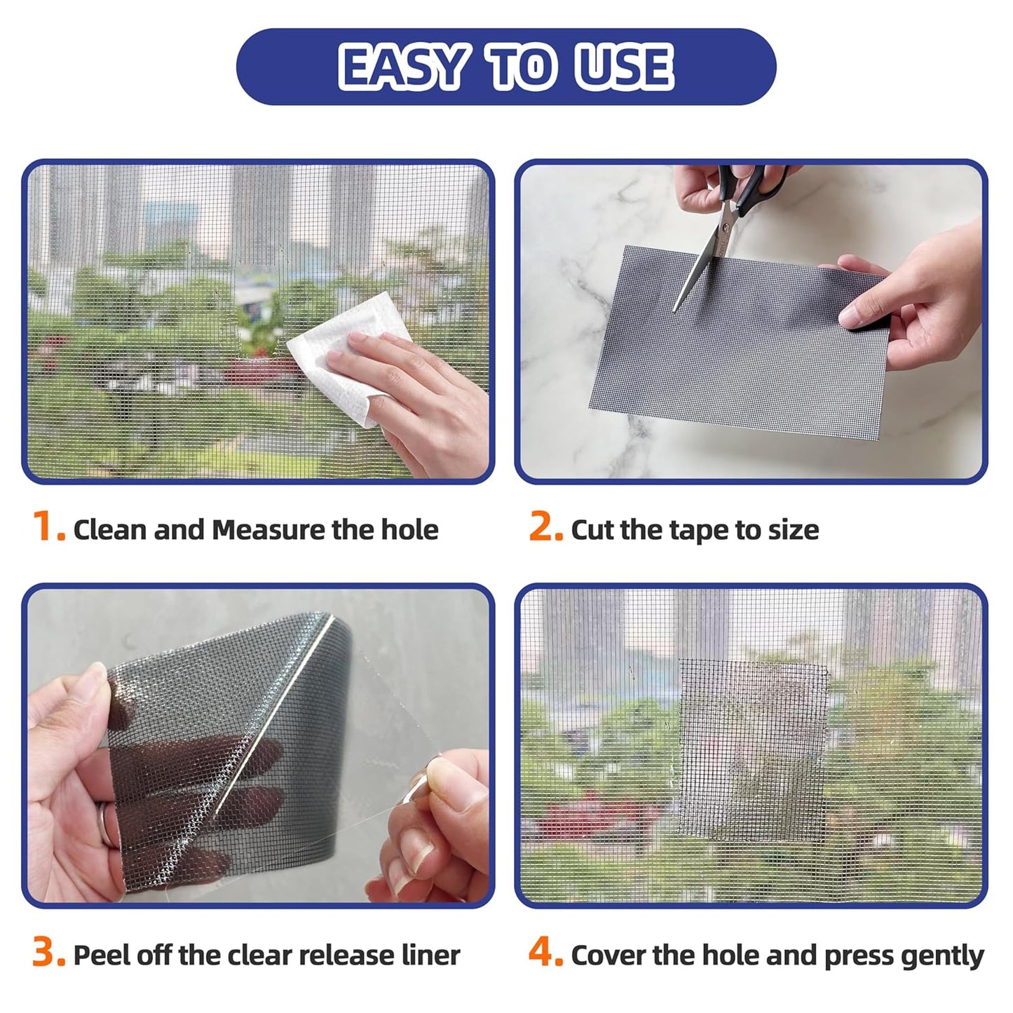 KING MOUNTAIN 10 Sheets Black Window Repair Patches, 58 in Repair Kit for Screen Tears Holes, Strong Adhesive Mesh Tape, Quick & Waterproof