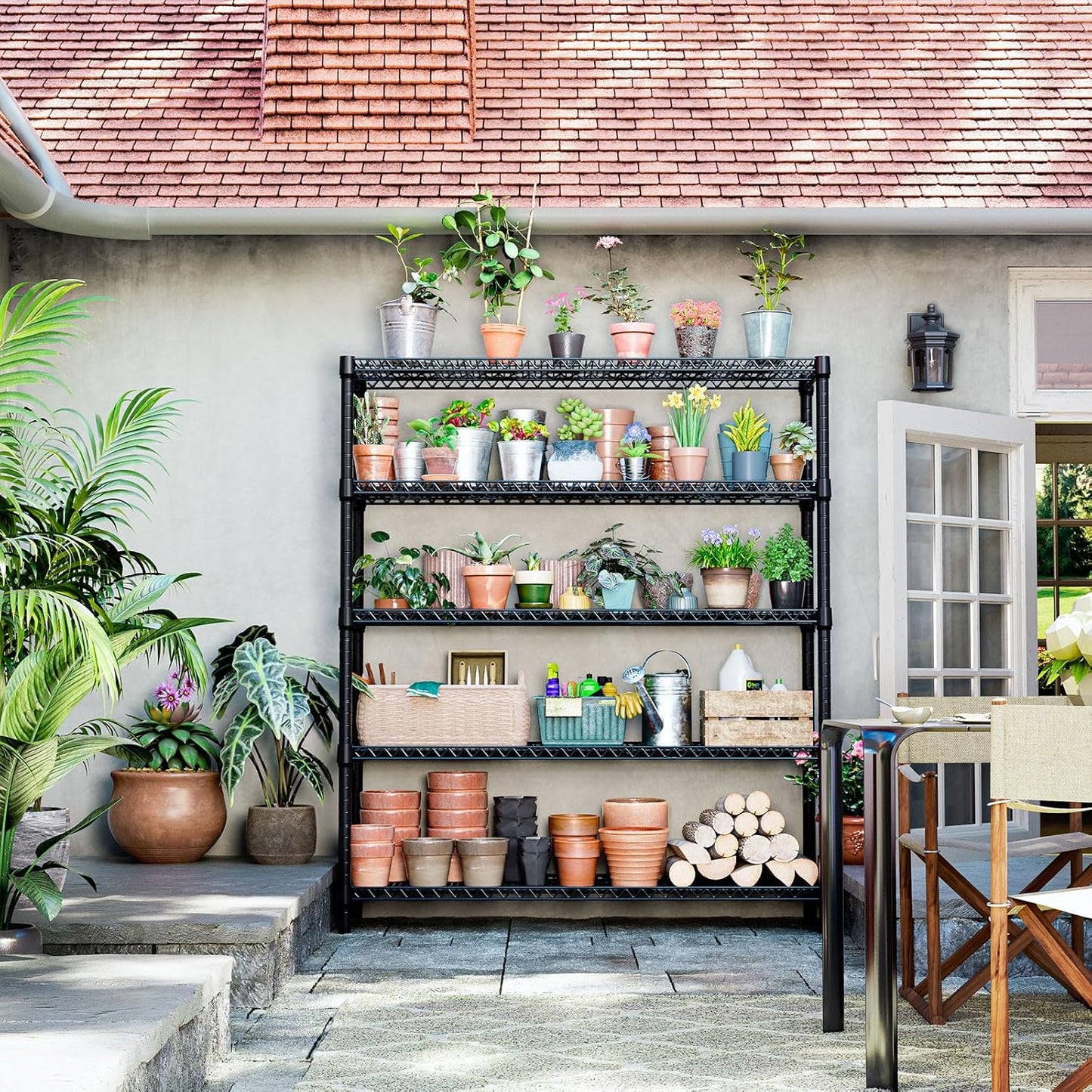 IZEUK 5-Tier Adjustable Heavy Duty Metal Storage Shelving Unit, Wide Utility Rack Organizer for Garage, Basement, Kitchen, Office, Warehouse (Black, 17.7" D x 59.1" W x 70.9" H)