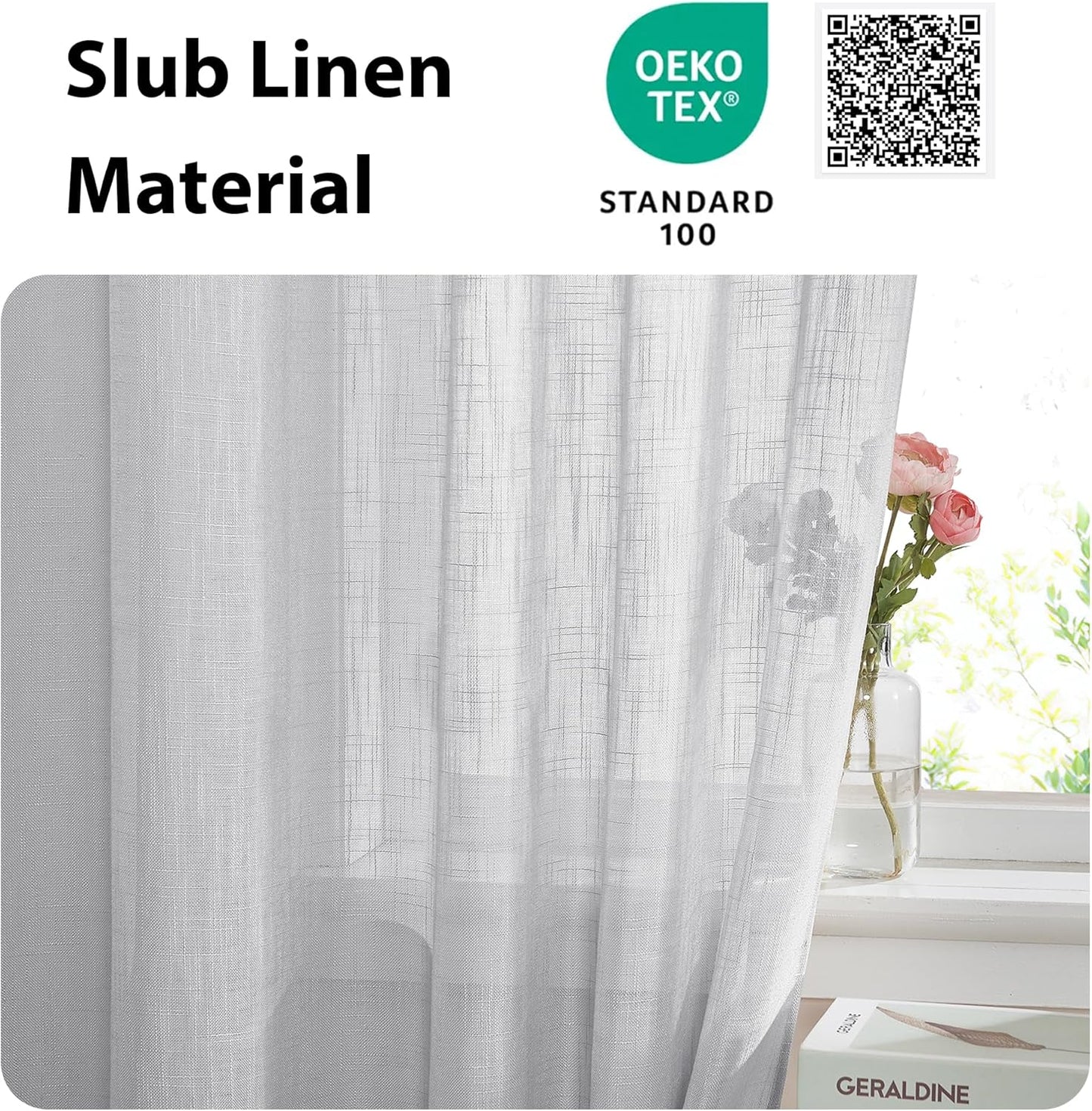 NICETOWN Translucent Door Curtain for Sidelight - Linen Textured French Door Semi Sheer Curtain(Light Grey, 40 inches Length, Single Panel, 1 Tieback Included)