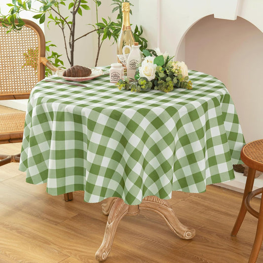 Waterproof Plaid Tablecloth Fabric - Round 90 Inch Classic Gingham Checker Table Cloth for Indoor/Outdoor Use - Buffalo Table Cover for Picnics, BBQs, and Parties