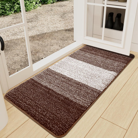 Kitinjoy Indoor Outdoor Door Mat, 47x24 Non-Slip Absorbent Dirt Trapper, Low-Profile Washable Inside Entrance Front Floor Mat, Sturdy Soft Entry Doormats for Entryway, Brown