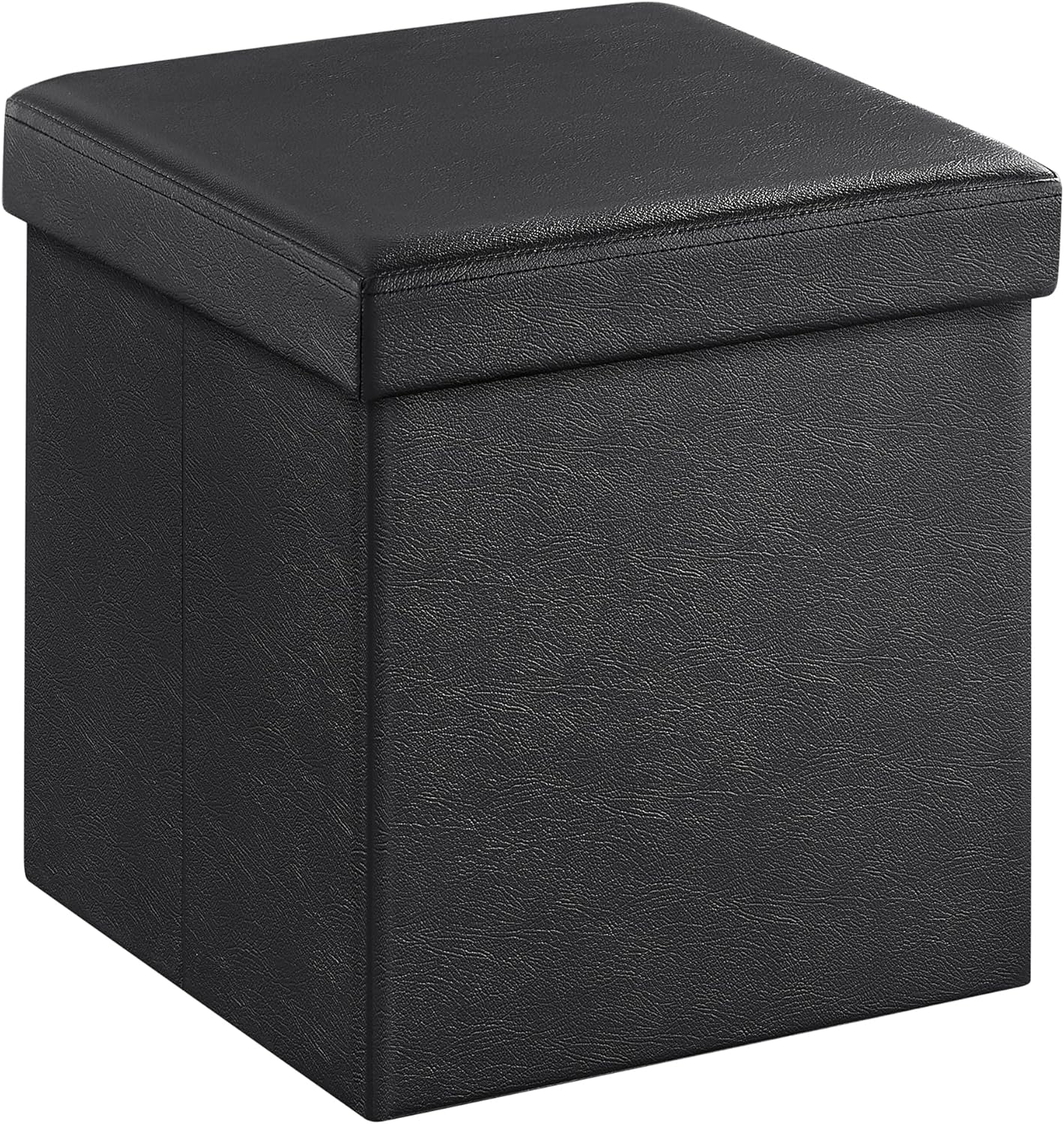 SONGMICS MAZIE Collection - 15 Inches Ottoman with Storage, Footstool, Storage Ottoman, Load 660 lb, for Dorm, Living Room, Bedroom, Synthetic Leather, Black ULSF101