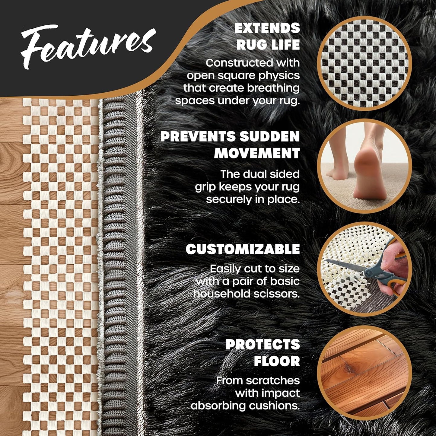 Nevlers 12'x15' Anti Skid Rug Gripper for Hardwood Floors & Other Surfaces | White PVC Foam Non Slip Rug Pad | Open Weave Anti Slip Rug Grips | Non Slip Rug Grippers & Rug Stoppers to Prevent Sliding