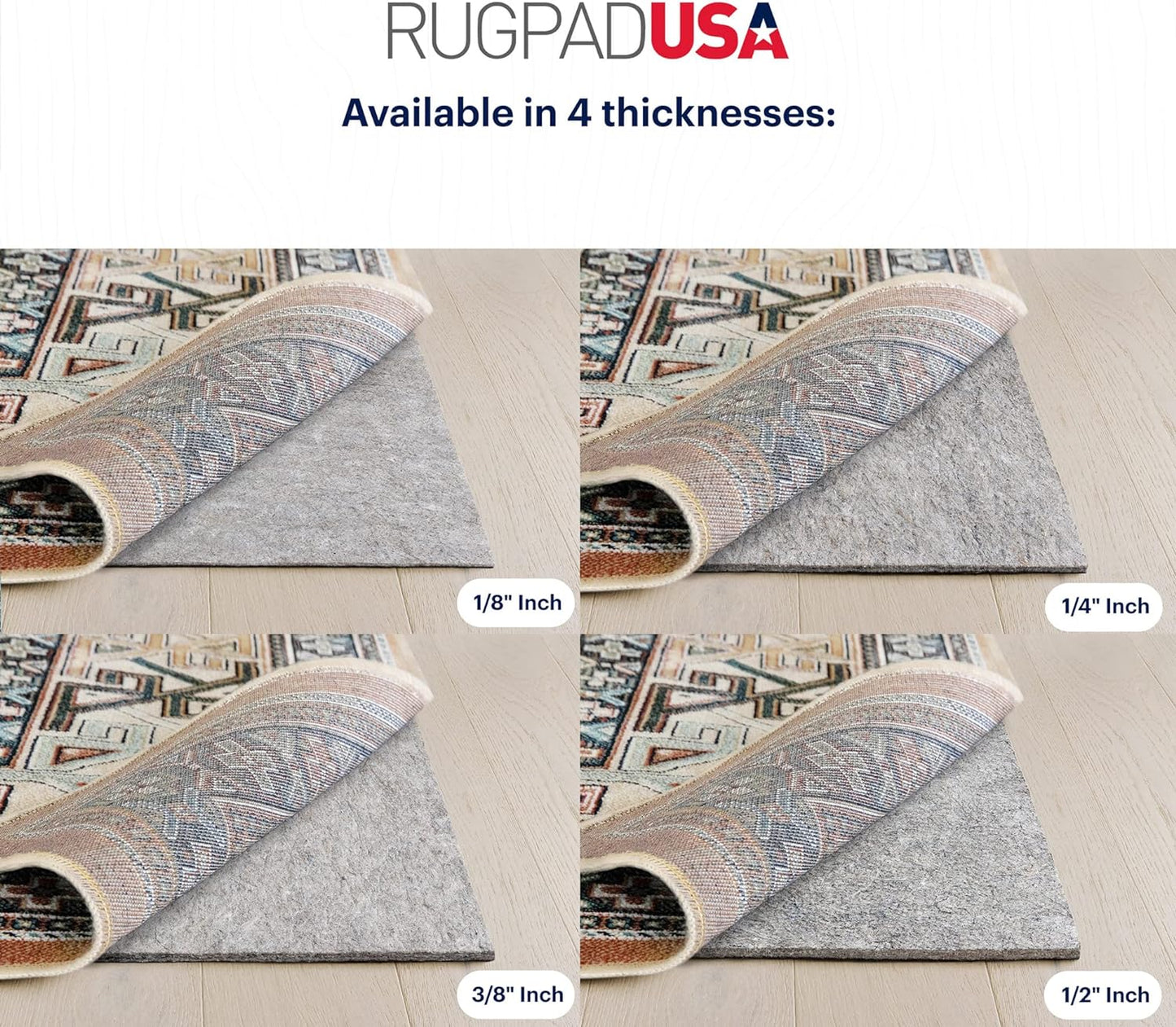 RUGPADUSA - Dual Surface - 3'x5' - 1/2" Thick - Felt + Rubber - Non-Slip Backing Rug Pad - Adds Comfort and Protection - for Hard Surface Floors
