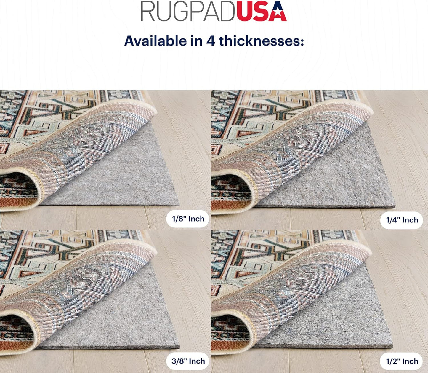 RUGPADUSA - Dual Surface - 9'x12' - 3/8" Thick - Felt + Rubber - Enhanced Non-Slip Rug Pad - Adds Comfort and Protection - for Hard Surface Floors