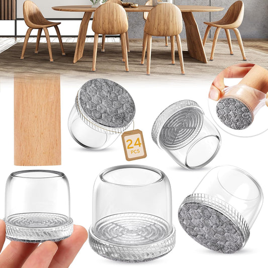 24PCS Round Chair Leg Floor Protectors, Furniture Sliders, Chair Leg Protectors for Hardwood Floors, Non-Slip Felt Furniture Pads, Silicone Cap Covers to Protect Floors, (Fit 1.5" - 2")