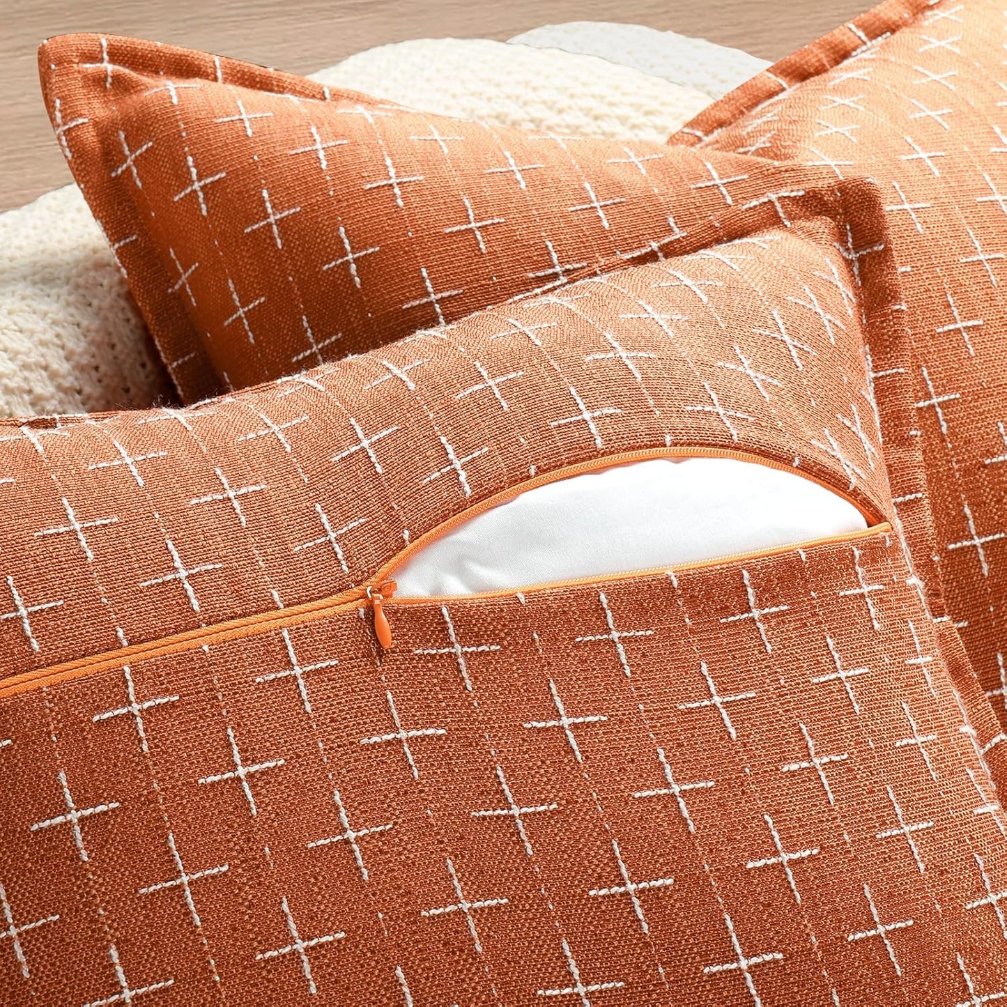 ZWJD Pillow Covers 24x24 Set of 2 Soft Fall Decor Polyester Textured Pillow Covers with Stylish Flange Edge Cozy Farmhouse Throw Pillows for Couch Bed Sofa Living Room