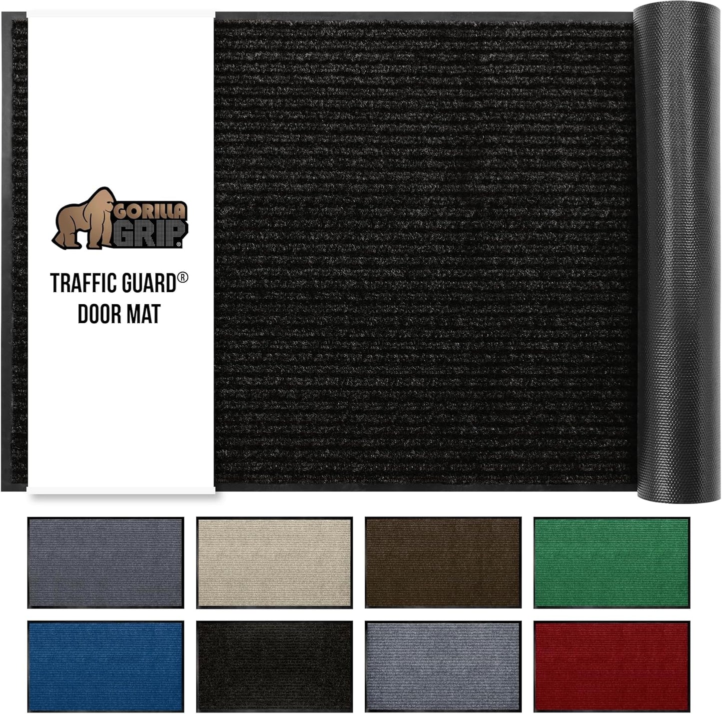 GORILLA GRIP Traffic Guard Door Mat, 47x35, Heavy Duty Welcome Mats, Commercial Office Space Doormat, Waterproof, Fade Resistant, Strong Rubber Backing, Low Profile, Shoe and Boot Scraper, Jet Black