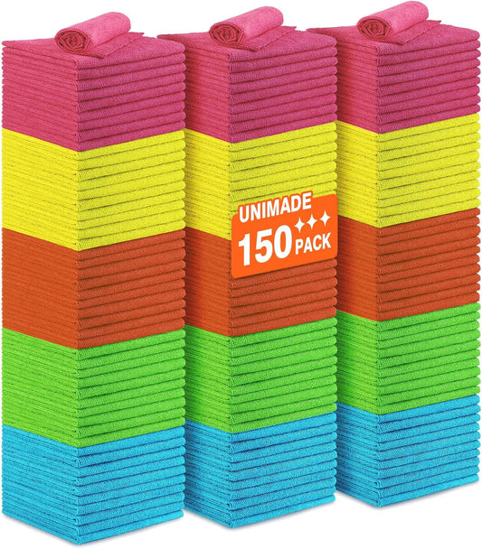 Microfiber Cleaning Cloth, 150PK Reusable Shop Rags Bulk Microfiber Cleansing Cloth Lint Free Cleaning-Towel for Car Kitchen Automotive Bar Mechanic Restaurant Garage,11.5"x11.5",Multicolor