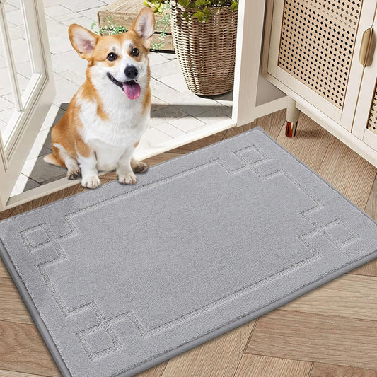 BEQHAUSE Door Mat 20" x 32", Non-Slip Door Mats Indoor Entryway Rugs Washable Low-Profile Absorbent and Stain Resist Floor Mats, Dog Door Mat for Front Back Door, Muddy Wet Shoes & Paws, Light Grey