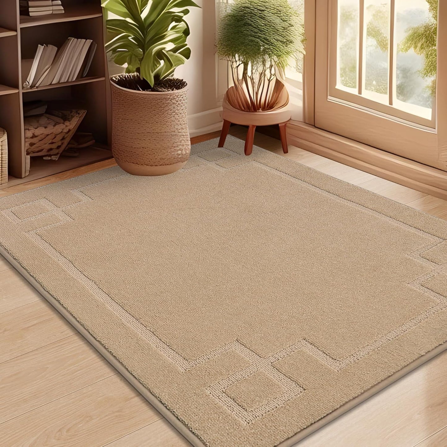 BEQHAUSE Door Mat 32" x 48", Non-Slip Door Mats Indoor Entryway Rugs Washable Low-Profile Absorbent and Stain Resist Floor Mats, Dog Door Mat for Front Back Door, Muddy Wet Shoes & Paws, Beige