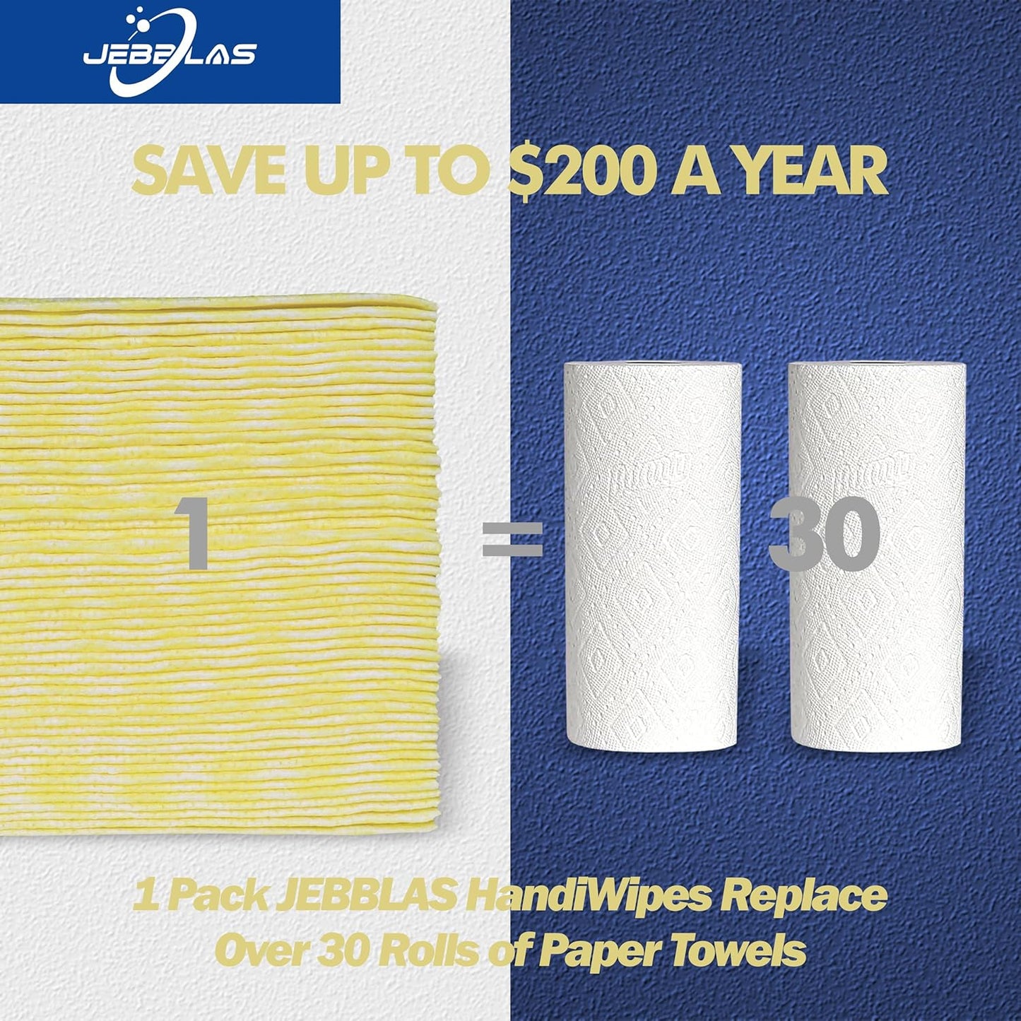 JEBBLAS Handi Wipes Reusable Cloths Dry Cleaning Cloths Dish Towel Dish Cloths Handy Cleaning Wipes,Pack of 50, Yellow