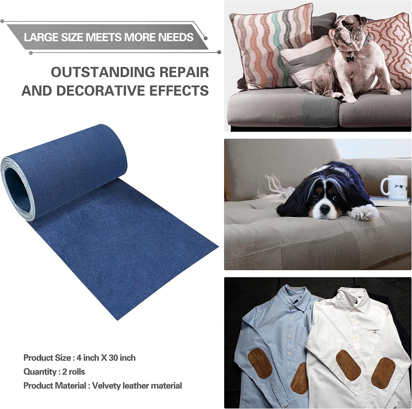 Azobur Velvet Repair Patch, Self-Adhesive Flannel Fabric Patch, Multi Colors, Microfiber Patch，Can be Used to Patch Sofas, Car Seats, Handbags, Jacket Holes and Tears (Blue)