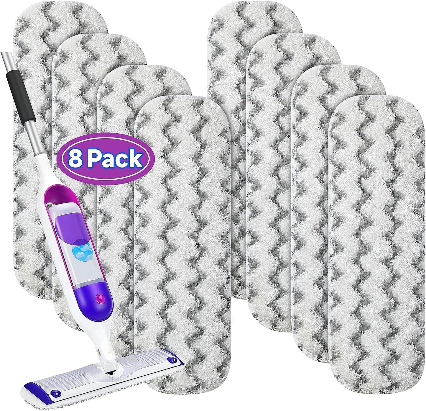 8 Pack Reusable Mop Replacement Pads Compatible for Swiffer PowerMop Spray Mop, Dry Wet Mopping Cloths for 13-15in Mop, Floor Cleaner Mop Pads for Swiffer (Not with Mop)