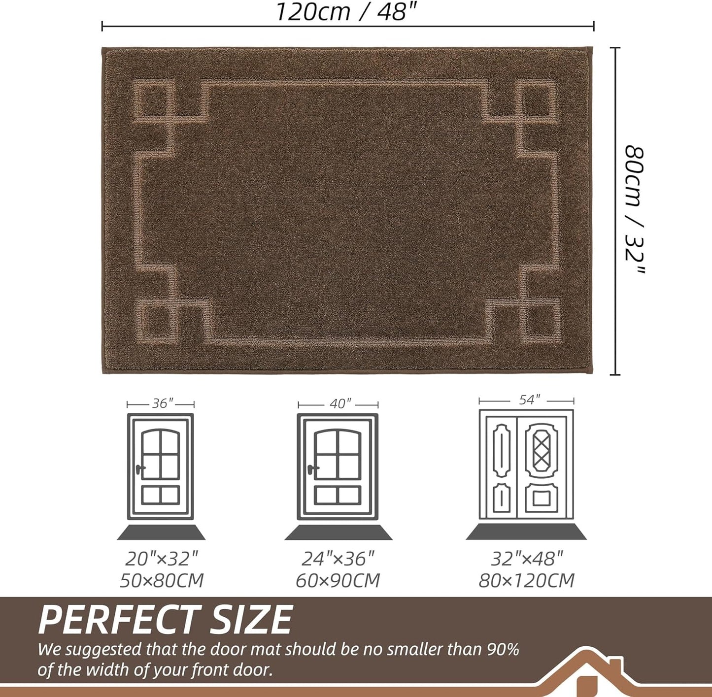 BEQHAUSE Door Mat 32" x 48", Non-Slip Door Mats Indoor Entryway Rugs Washable Low-Profile Absorbent and Stain Resist Floor Mats, Dog Door Mat for Front Back Door, Muddy Wet Shoes & Paws, Brown