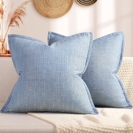 ZWJD Pillow Covers 18x18 Set of 2 Soft Polyester Textured Pillow Covers with Stylish Flange Edge Cozy Farmhouse Throw Pillows for Couch Bed Sofa Living Room