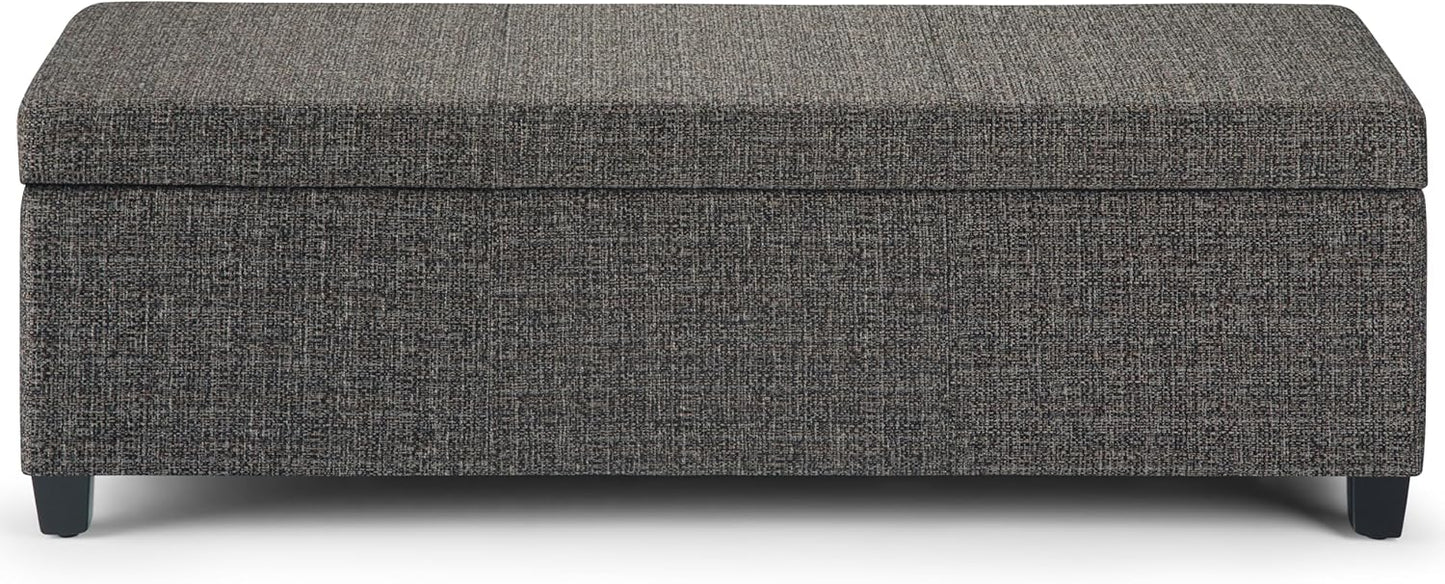 SIMPLIHOME Avalon 48 inch Wide Contemporary Rectangle Storage Ottoman Bench in Dark Grey Tweed Look Fabric, Assembled, For the Living Room, Entryway and Family Room