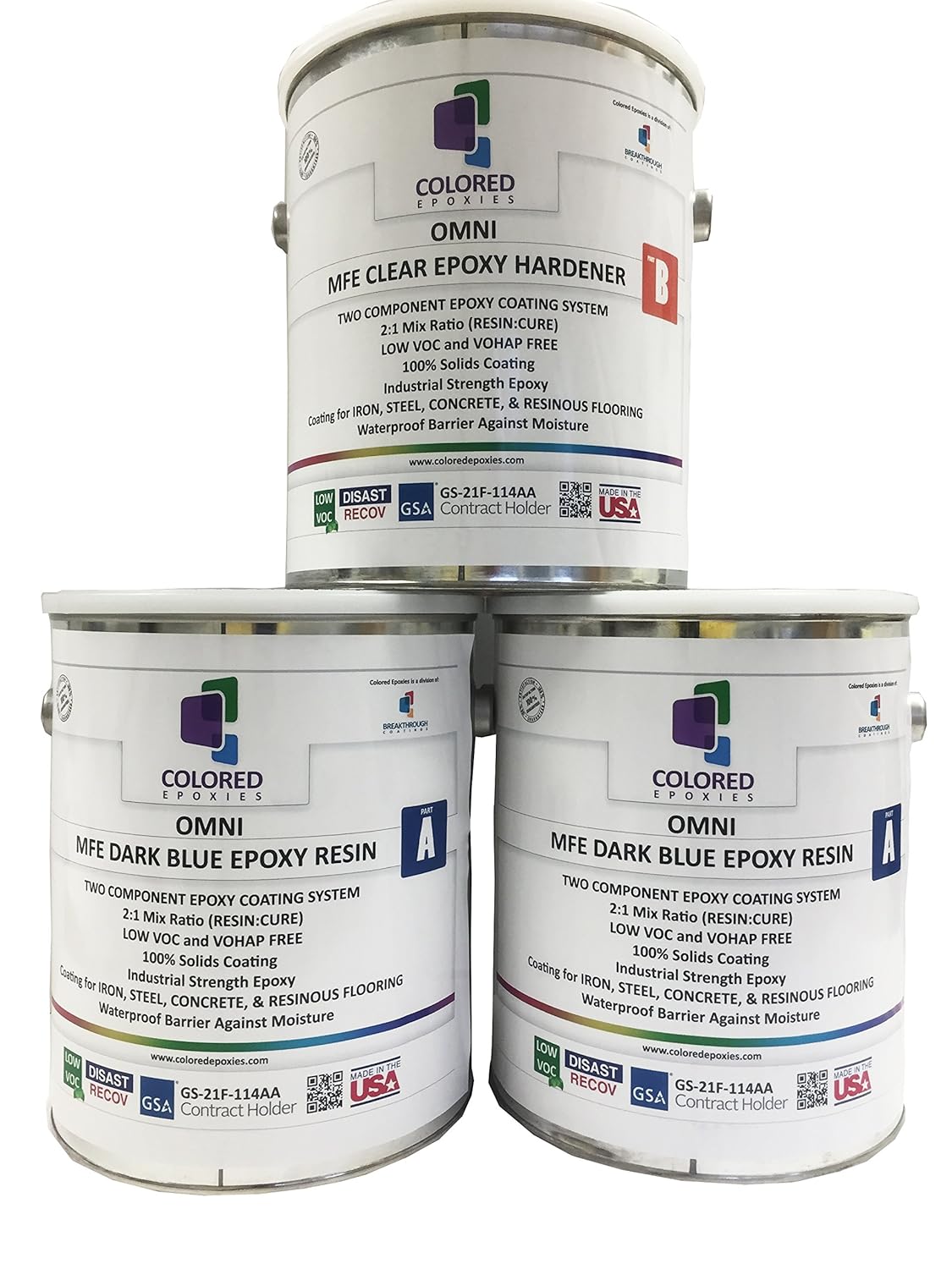 Coloredepoxies 10017 Dark Blue Epoxy Resin Coating Made with Beautiful and Vibrant Pigments, 100% solids, For Garage Floors, Basements, Concrete and Plywood. 3 Gallon Kit