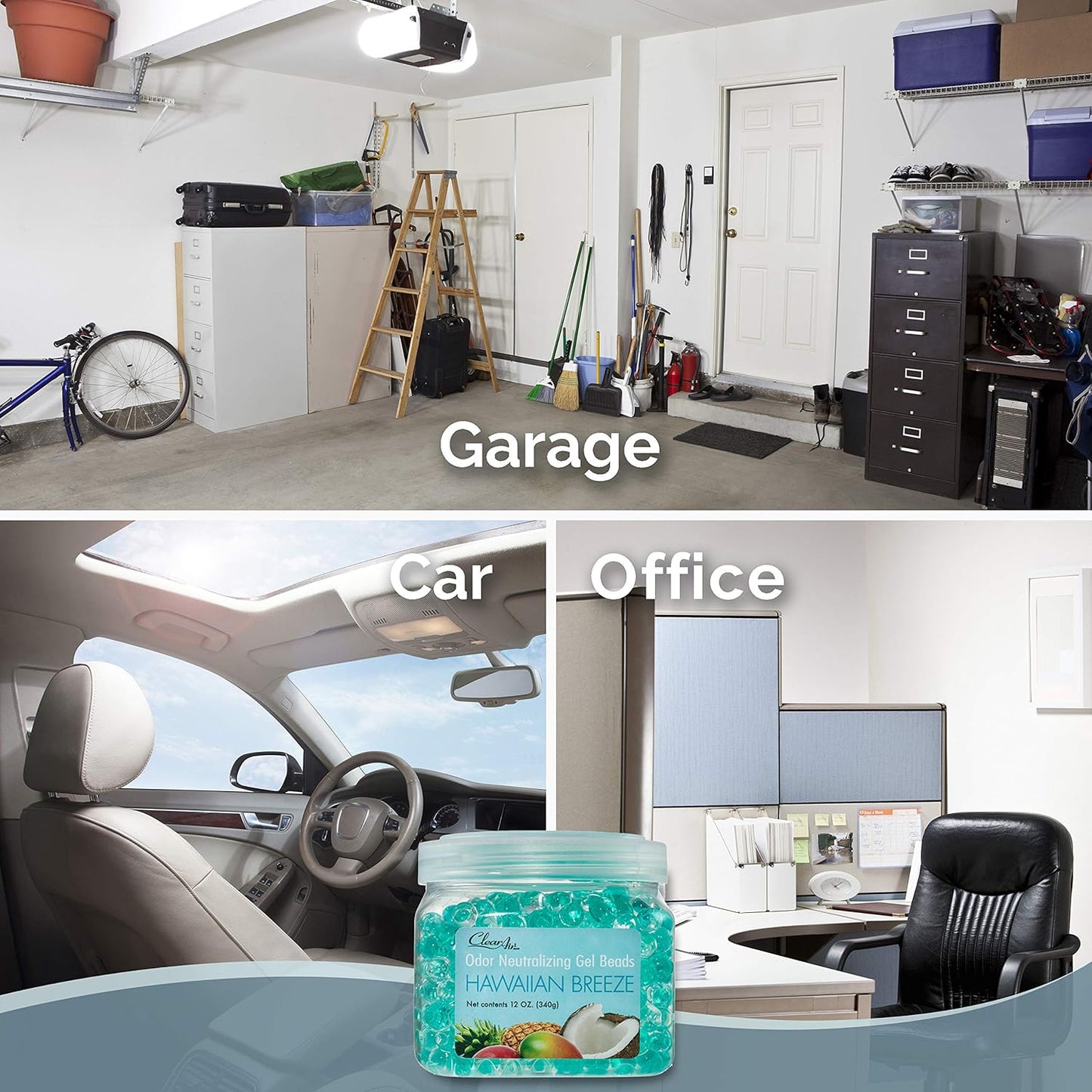 Clear Air Odor Eliminator Gel Beads - 12 oz, Pack of 2 - Air Freshener Made with Essential Oils - Eliminates Odors in Bathrooms, Cars, Boats, RVs & Pet Areas - Hawaiian Breeze Scent