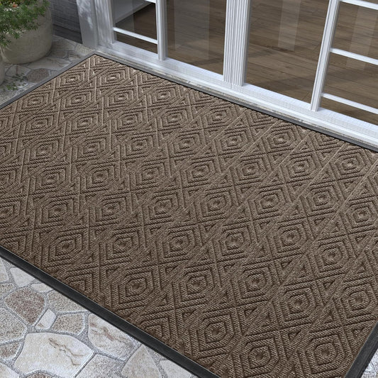 Yimobra Door Mat, Outdoor Indoor Entrance Welcome Mat, Heavy Entry Front Door Mat, Stain & Fade Resistant, Low Profile, Sturdy Rubber, Easy Clean Patio Floor Mat, Waterproof, 60 x 36,Brown
