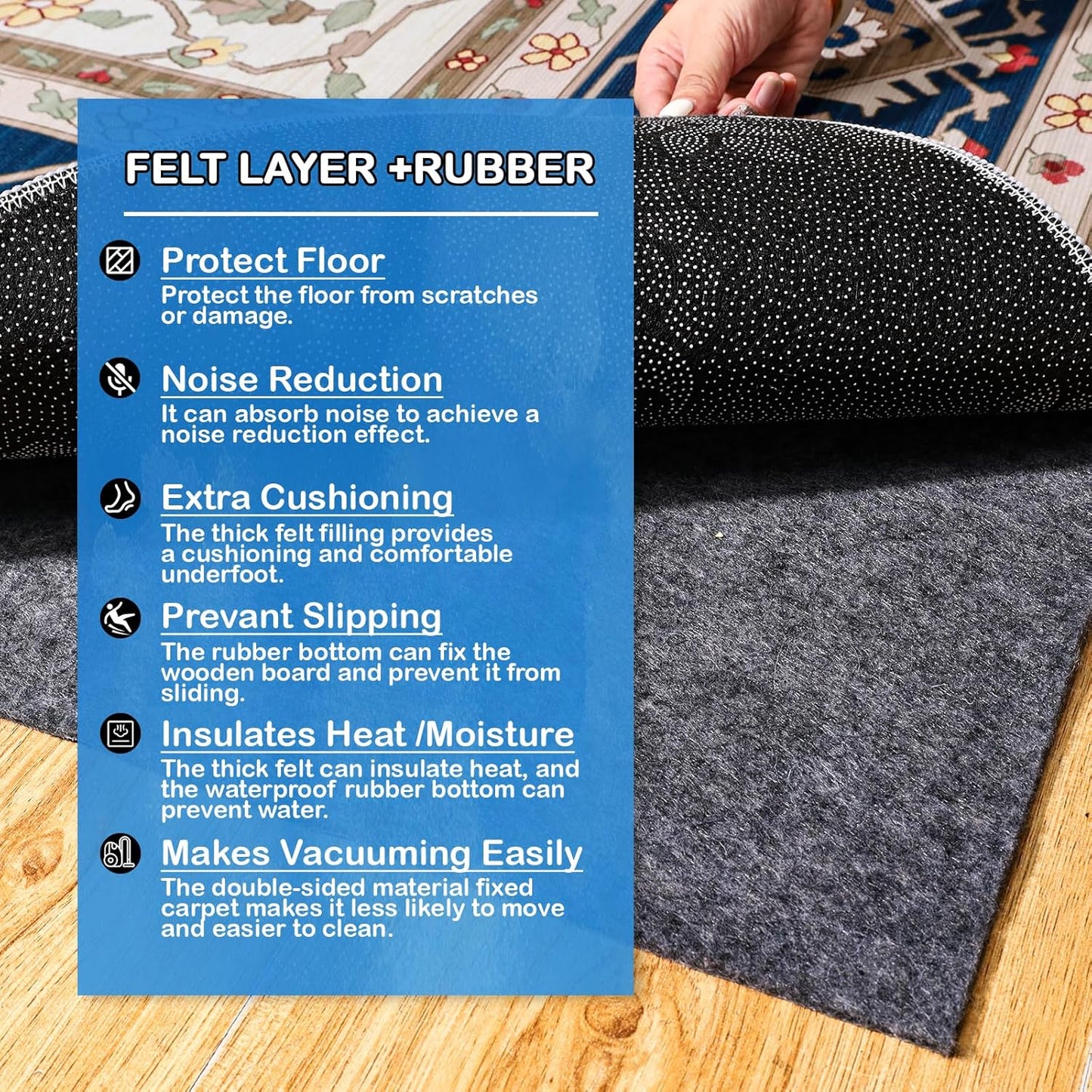 Non-Slip Rug Pads 4 x4 ft, 100% Waterproof Rugs Non Skid Rug Pad for All Floors and Finishes Durable Hardwood Floor Protective Felt Keeps Rugs in Place, Safe and Secure