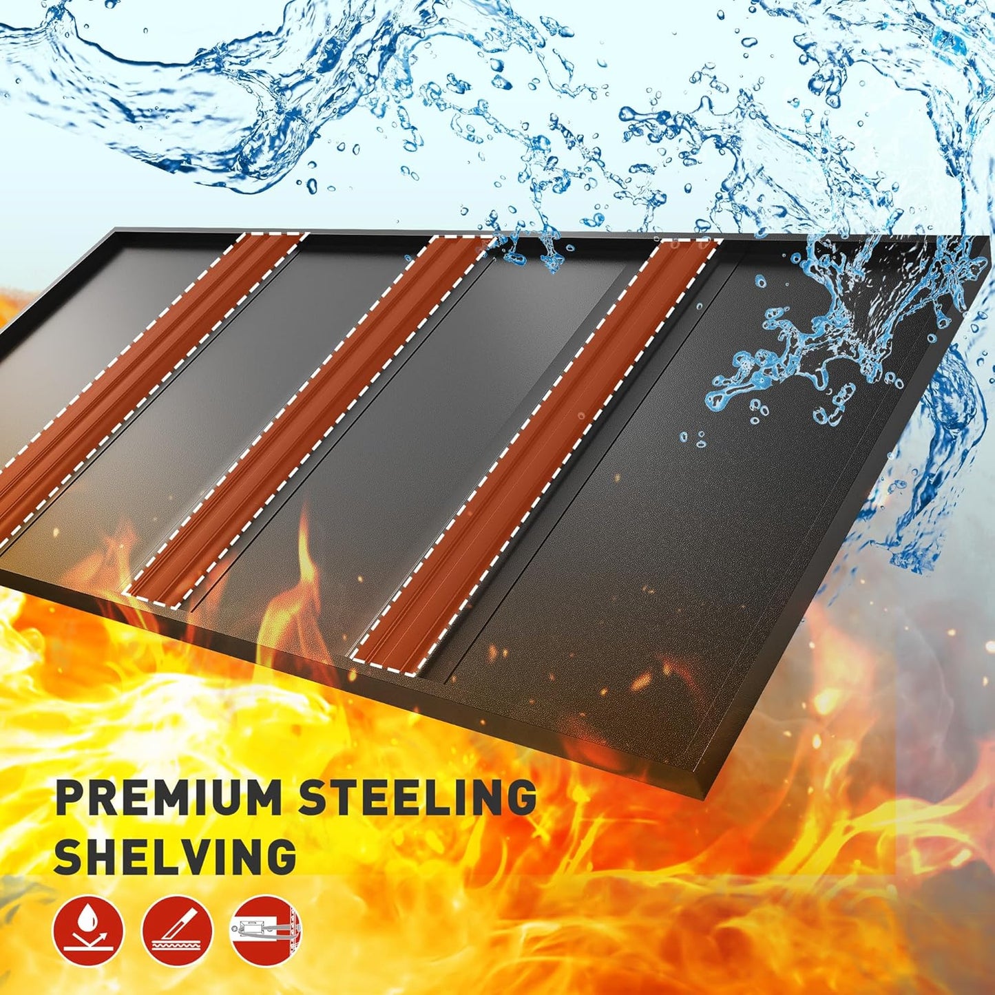 REIBII 72" H Garage Shelving Load 2500 LBS, Heavy Duty Storage Shelves, 5-Tier Adjustable Garage Shelves for Warehouse, Basement, 72" H x36 W x18 D, Black