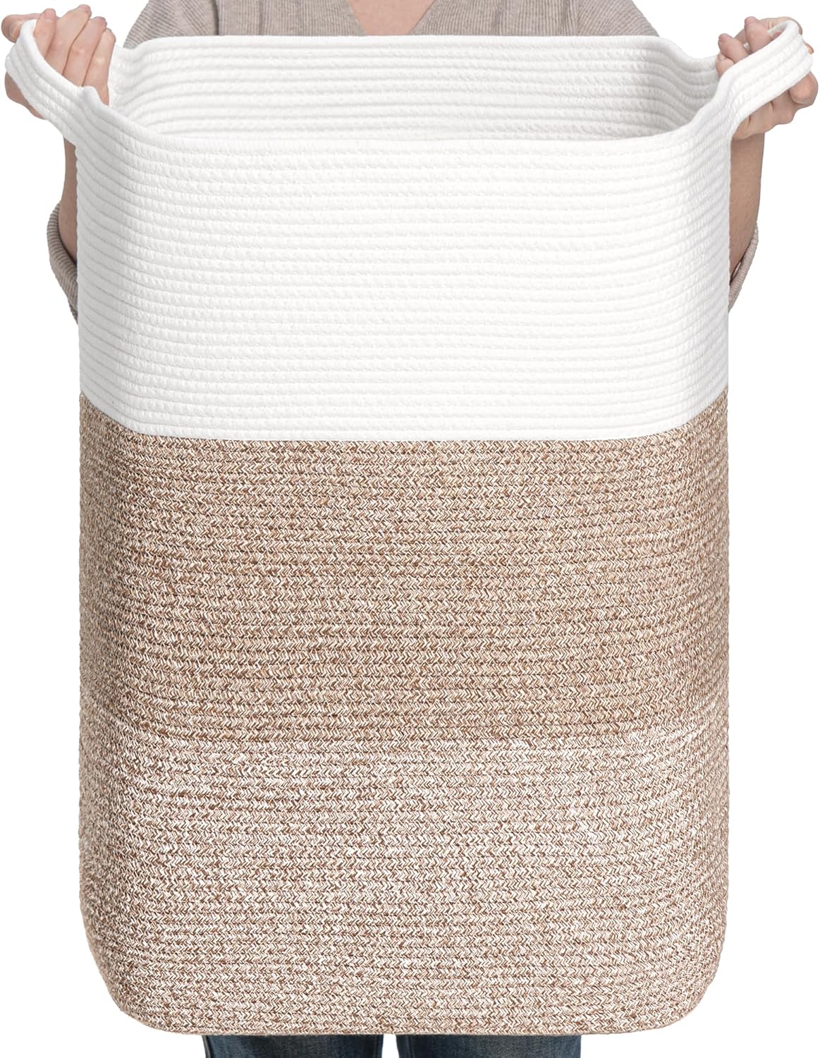CLHMILY&Z 95L Laundry Basket Rectangular Brown Rope - 16x15x24 Inches - Dirty Clothes and Soft Storage Bin for Blankets, Toys, and Nursery Essentials