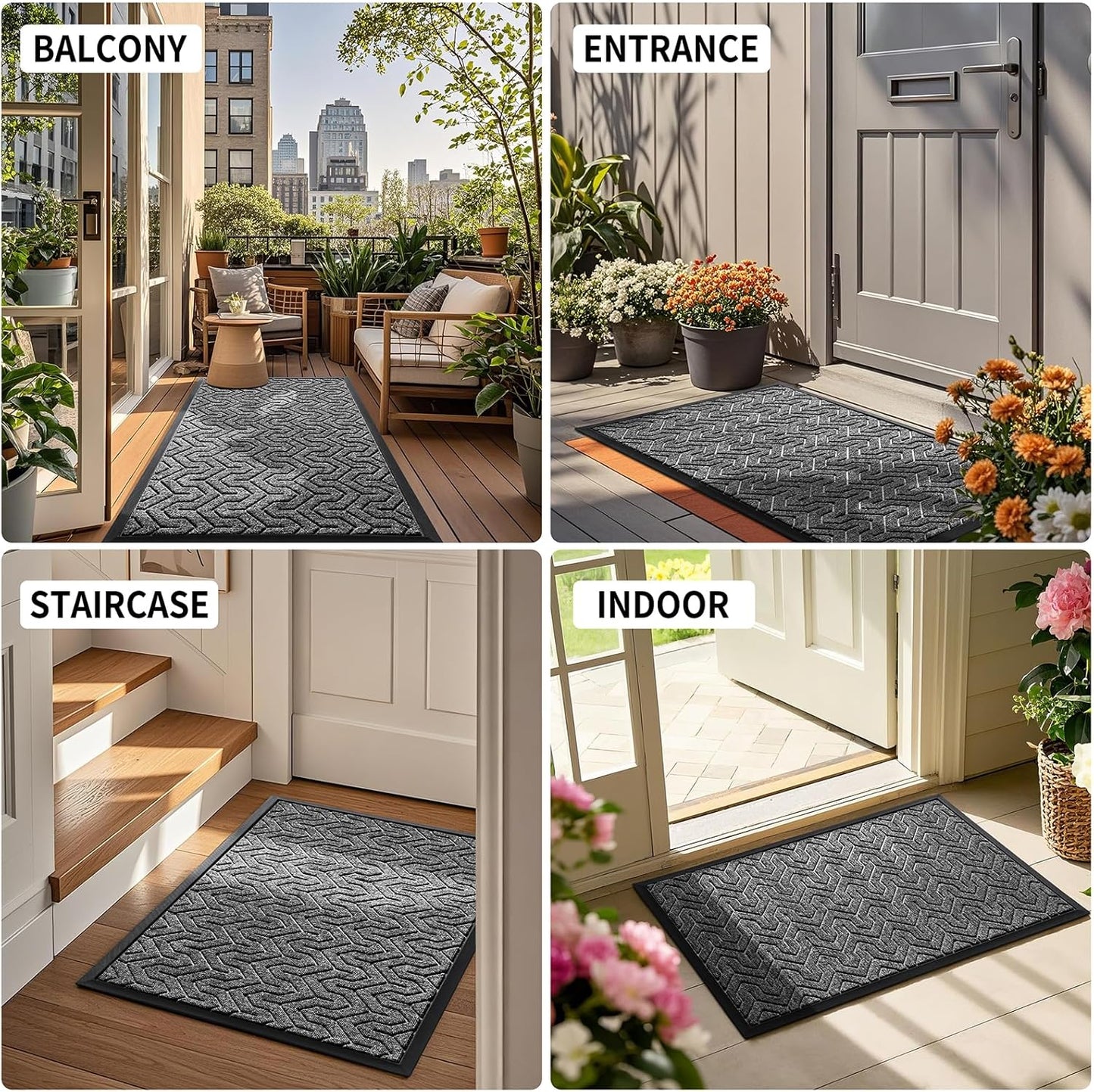 Yimobra Front Door Mat Outside Entrance 29.5x17, Waterproof Heavy Duty Outdoor Mats for Front Door, Non Slip Rubber Entry Mat for Garage Patio, Black Grey