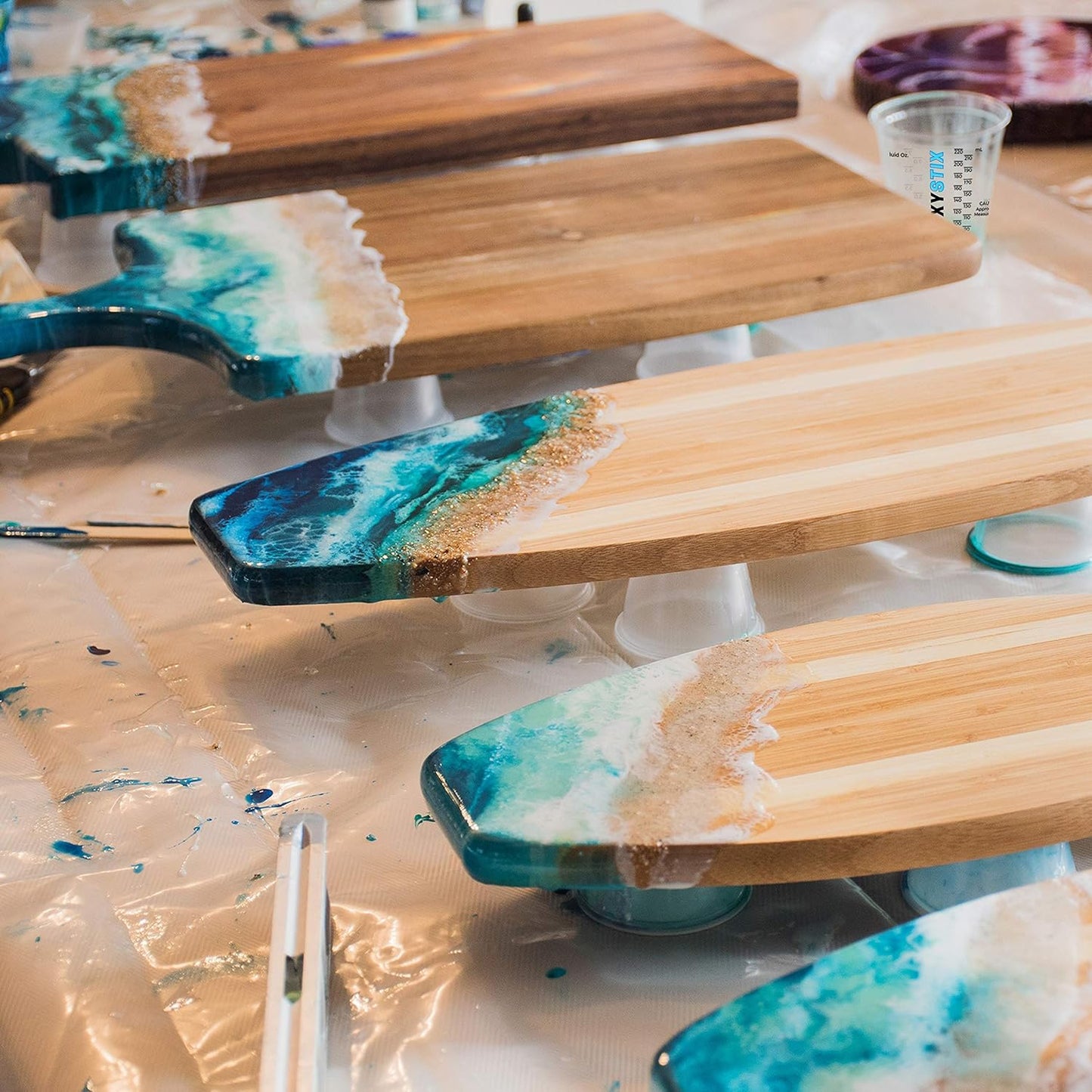 [50 Pack] NEW SIZE 12oz Graduated Mixing Cups - Durable PET, Clear Measurement Markings in oz, mL and cups - For Resin, Paint, Mixing and Crafts